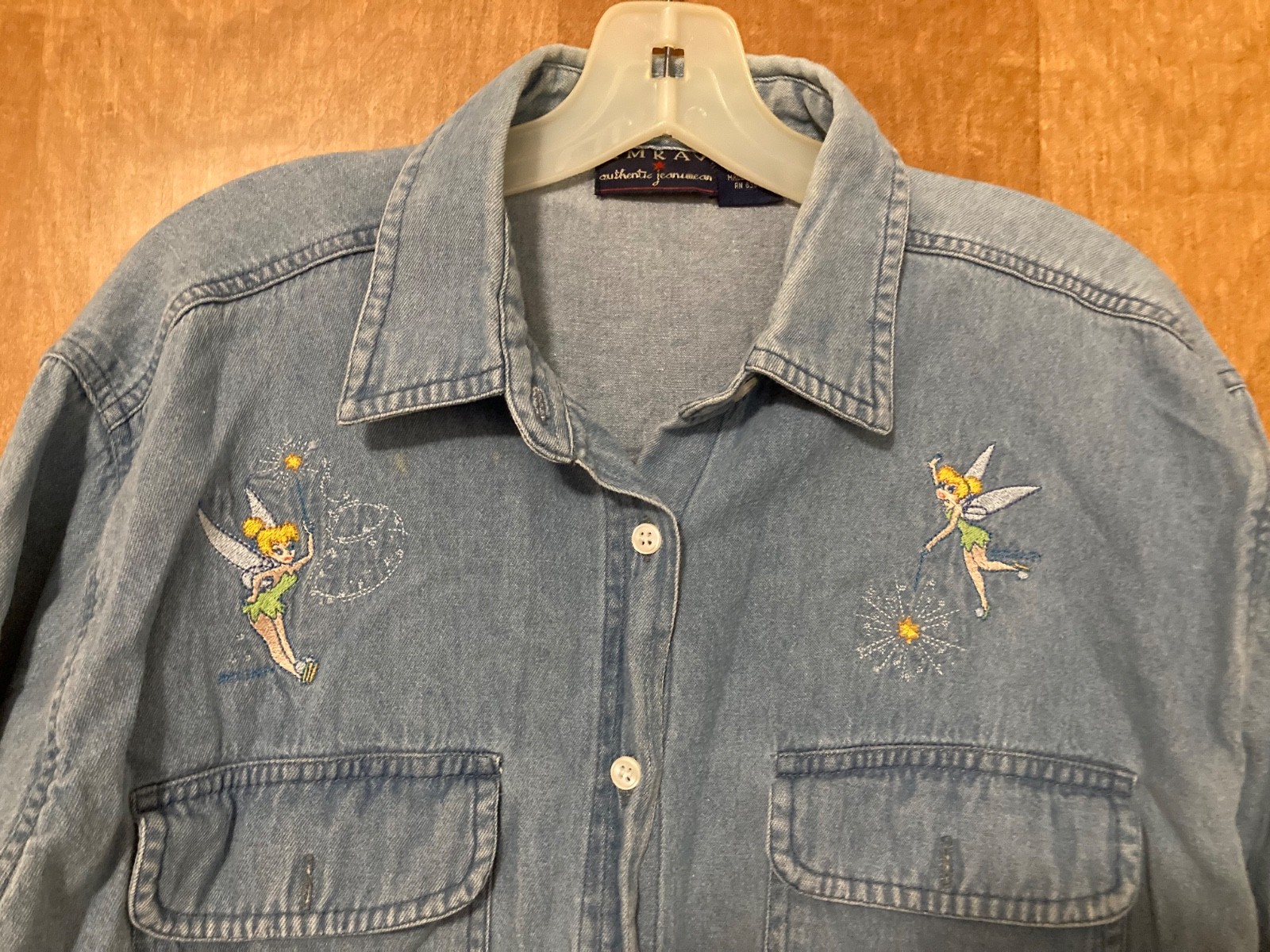 Vintage 90s Disney Tinker Bell Embroidered Denim Shirt