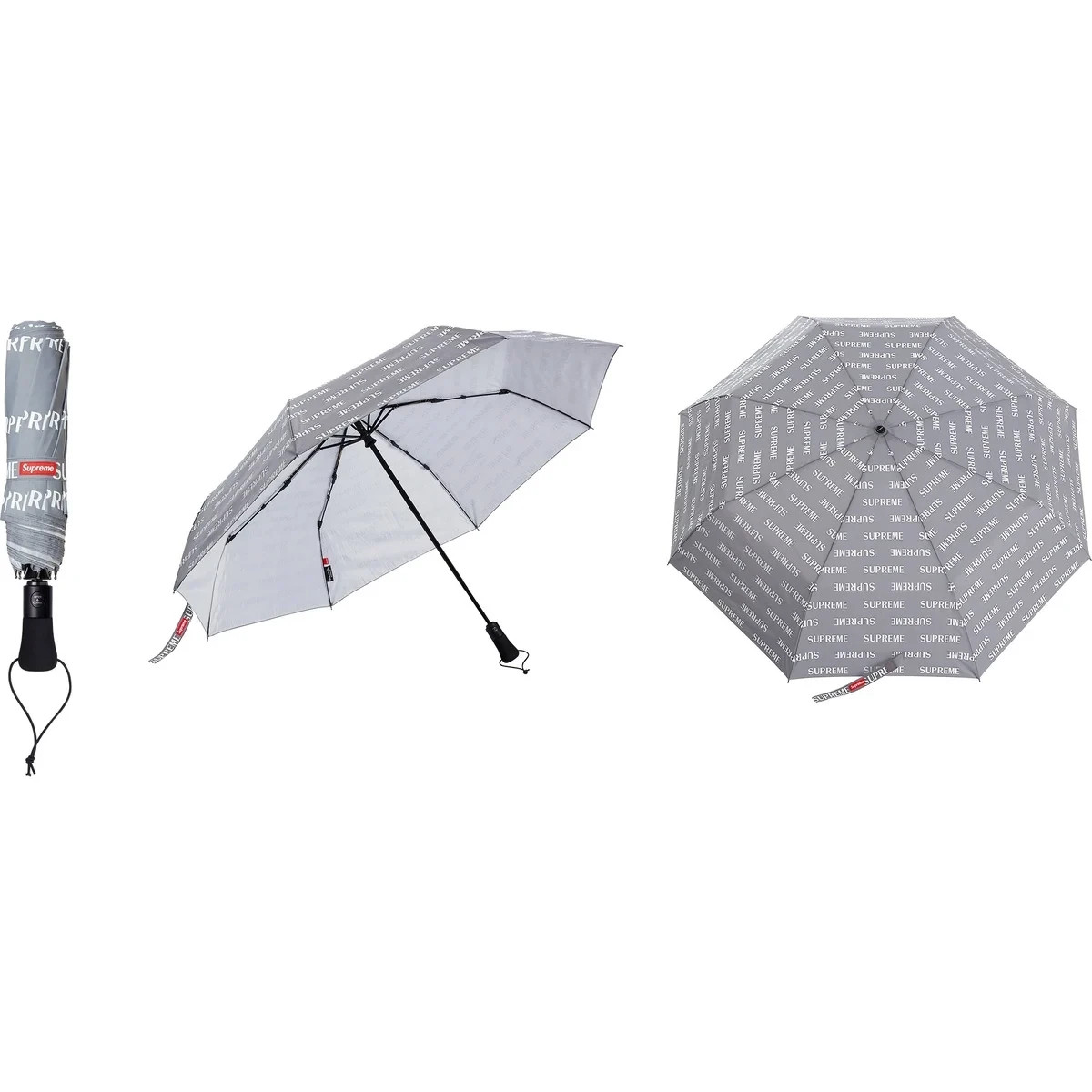 100% Authentic FW16 Supreme ShedRain 3m reflective repeat umbrella Grey Box Logo
