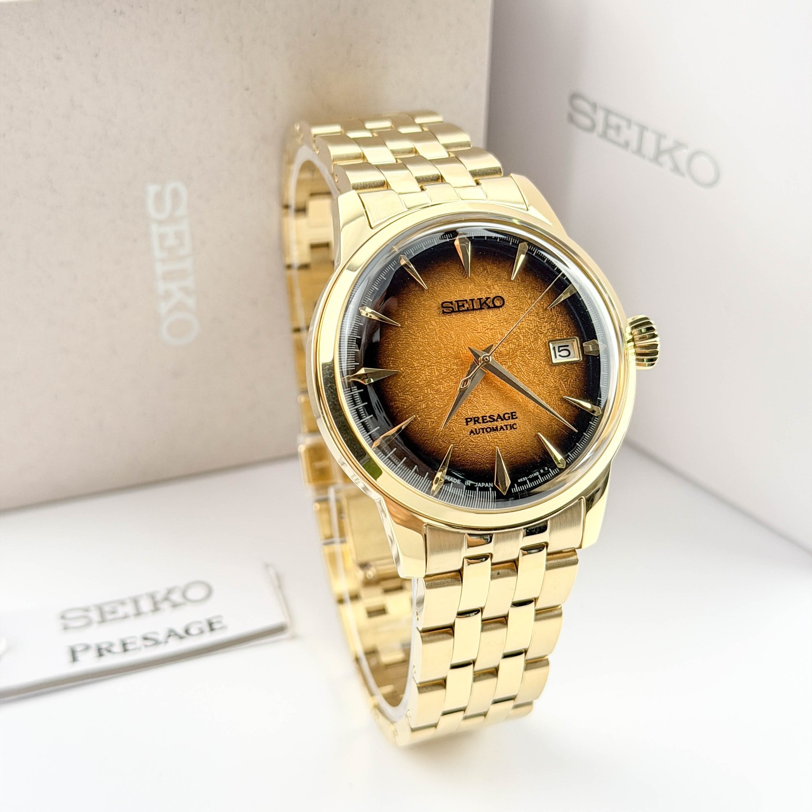 Seiko Men's SRPK48 Presage Cocktail Time Gold Dial Automatic Steel Watch 40.5mm