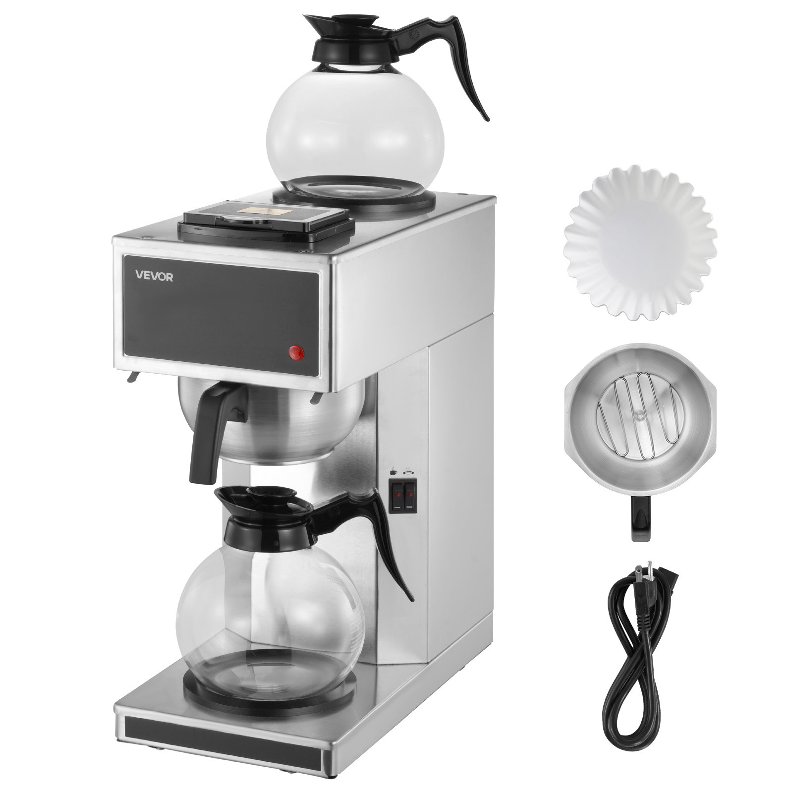 VEVOR Commercial Drip Coffee Maker 12 Cups with 2 Glass Carafes and 2 Warmers