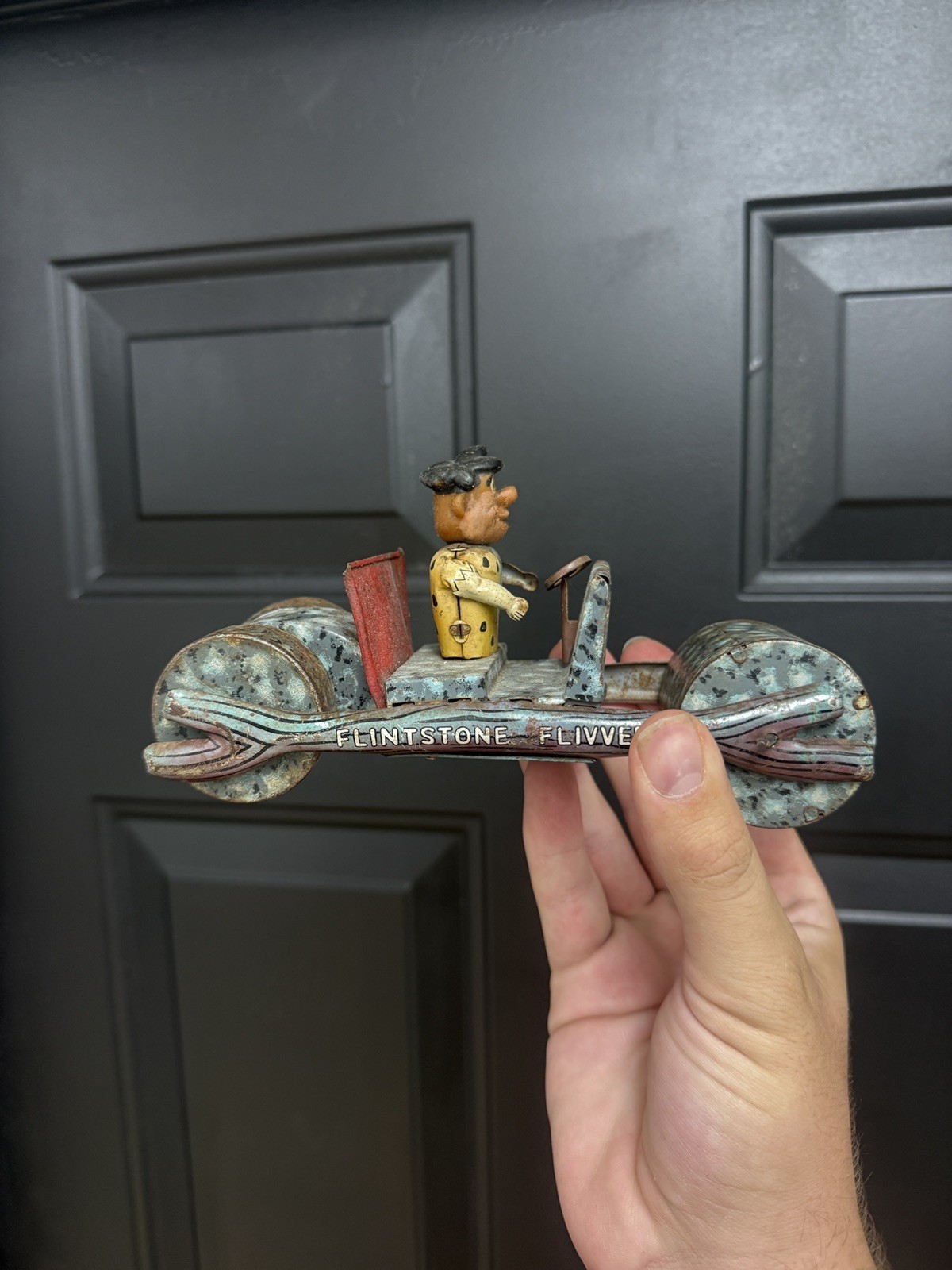 VINTAGE 60s MARX TOYS 'FLINTSTONE FLIVVER' TIN TOY CAR HANNA BARBERA