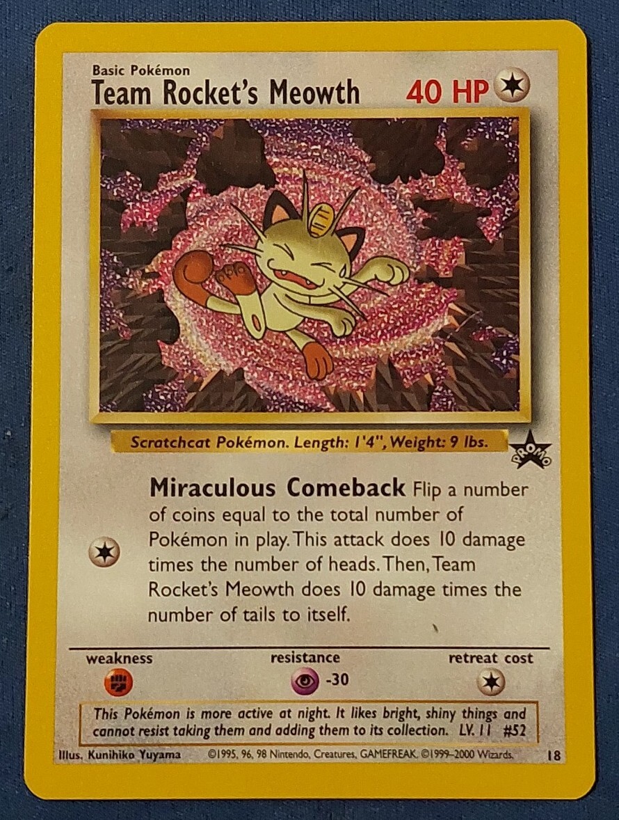  Pokemon Team Rocket\'s Meowth 18 Black Star Promo Vintage WOTC NM C833