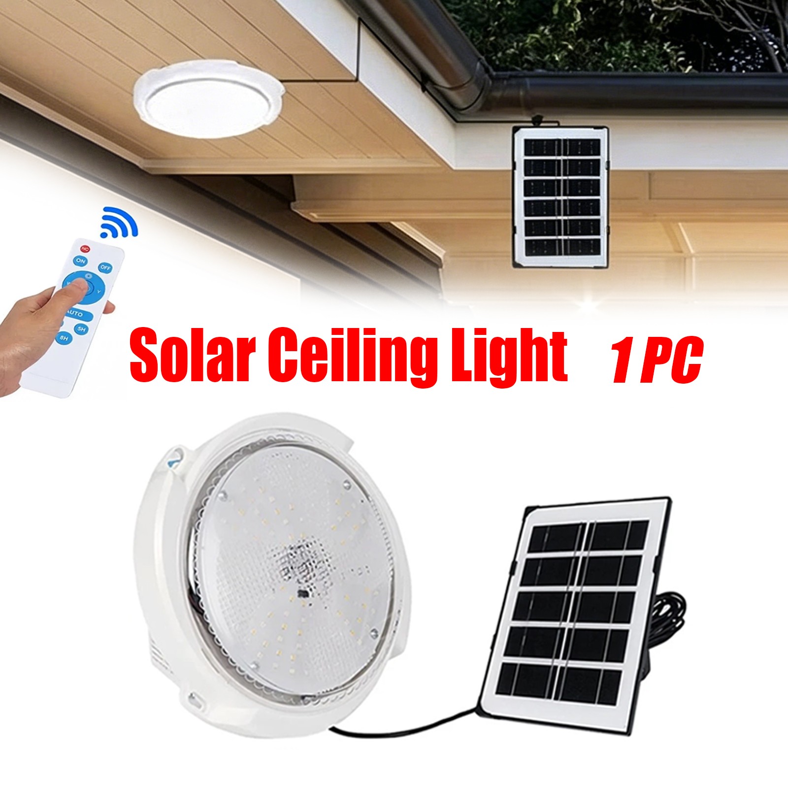 1-6pcs Solar Powered Ceiling Pendant Light Remote Indoor Outdoor Lamp Waterproof