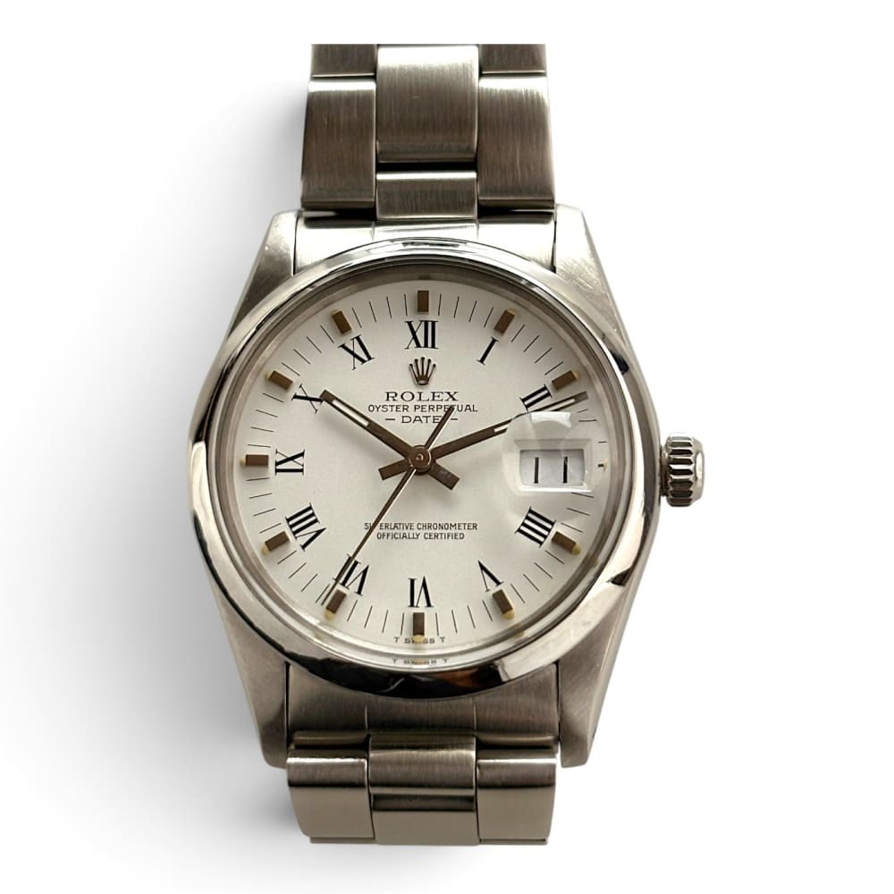 Rolex Date 34 mm Steel Oyster White Roman Automatic Watch 15000 Circa 1982