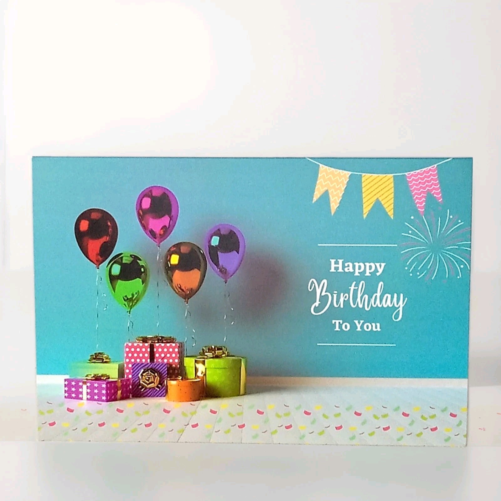Happy Birthday Greeting Card, Happy Birthday To You, Colorful Ballons, Gifts and Happy Birthday Greeting Card, Happy Birthday To You, Colorful Ballons, Gifts and