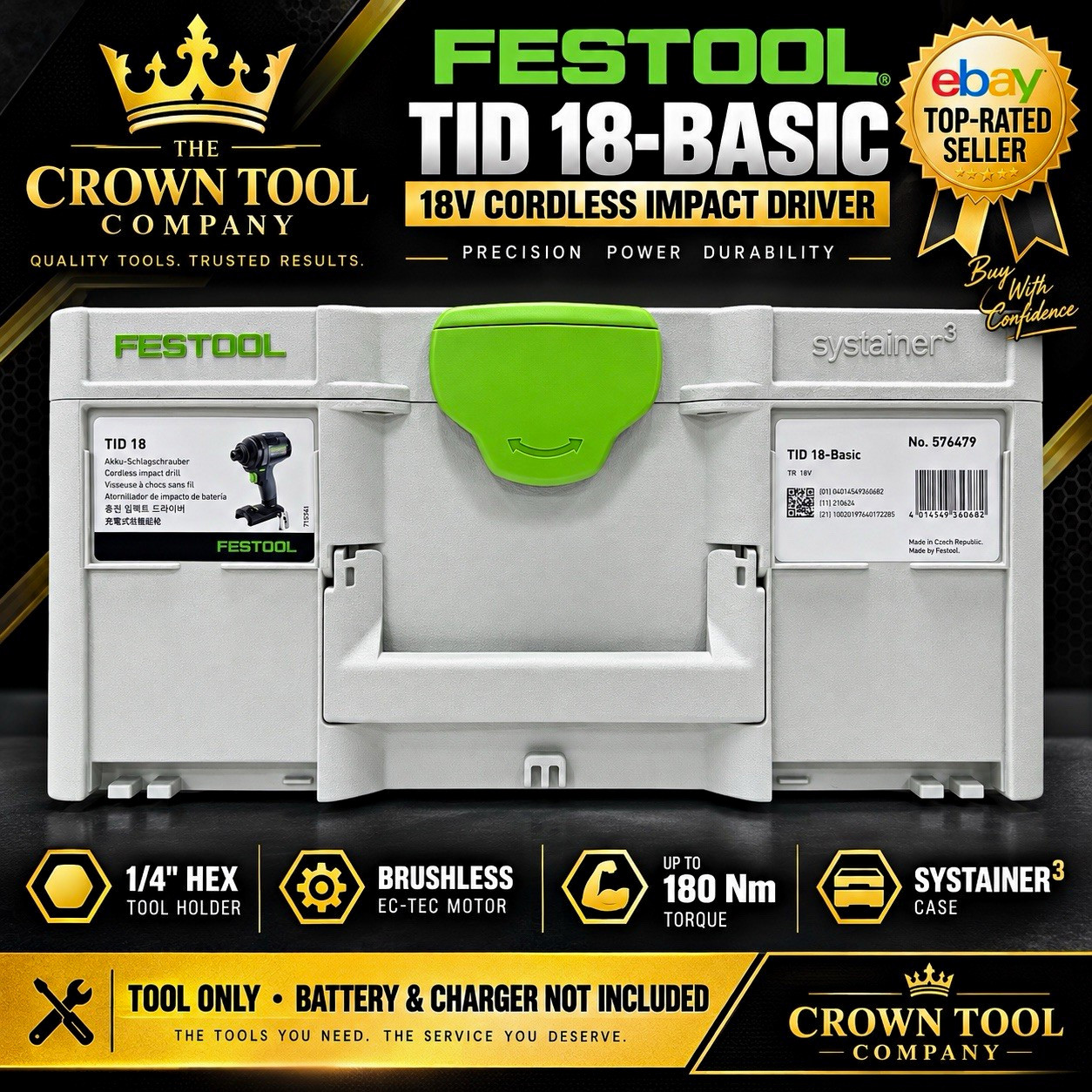 Festool TID 18-Basic 18V 1/4in Hex Brushless Impact Driver Tool Only Case