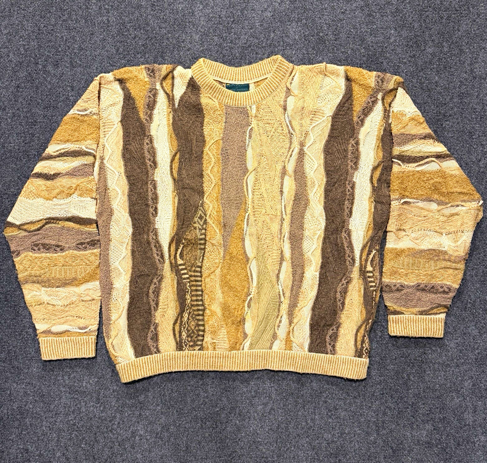 Vintage COOGI Australia 3D Knit Crewneck Sweater – Earth Tone Textured 90s