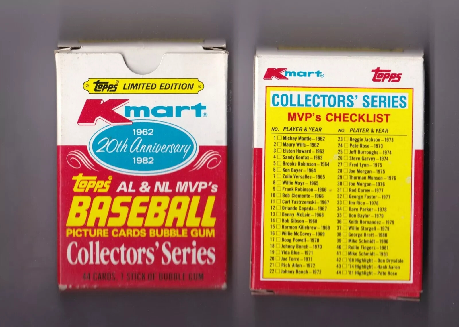 1982 Kmart Topps 20th Anniversary Complete Baseball Card Set Mickey Mantle