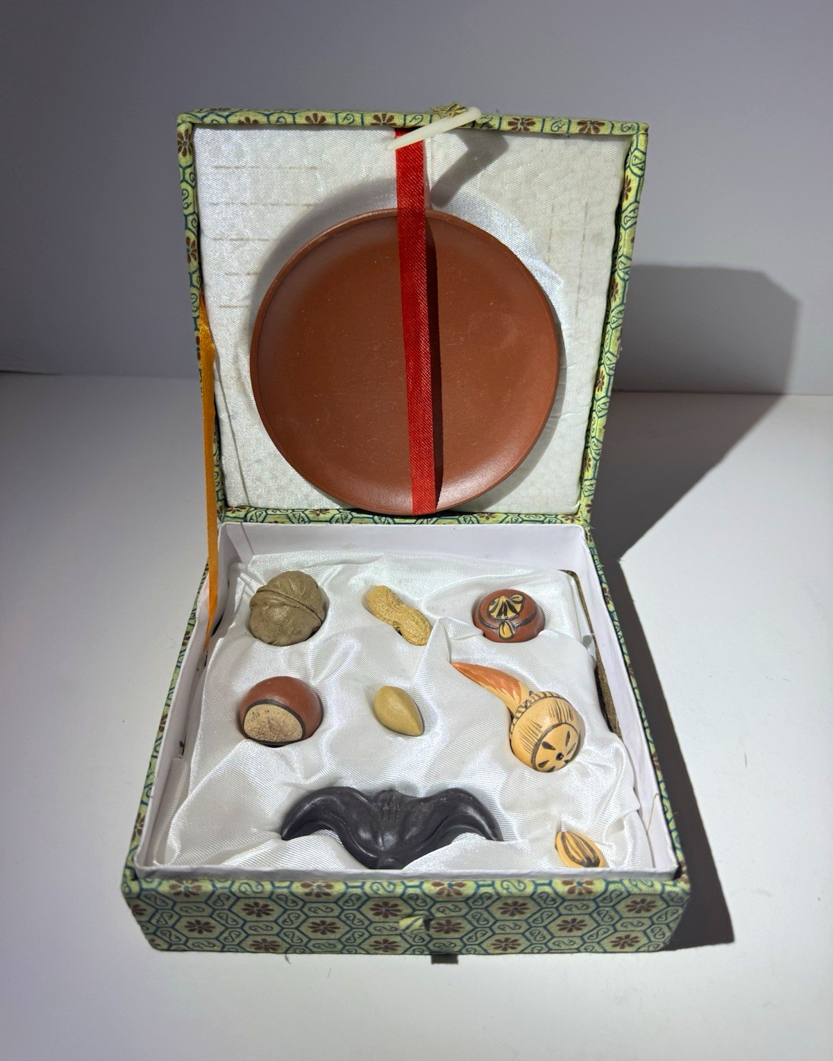 Chinese Vintage Yixing Pottery Dish with Nuts, Seeds