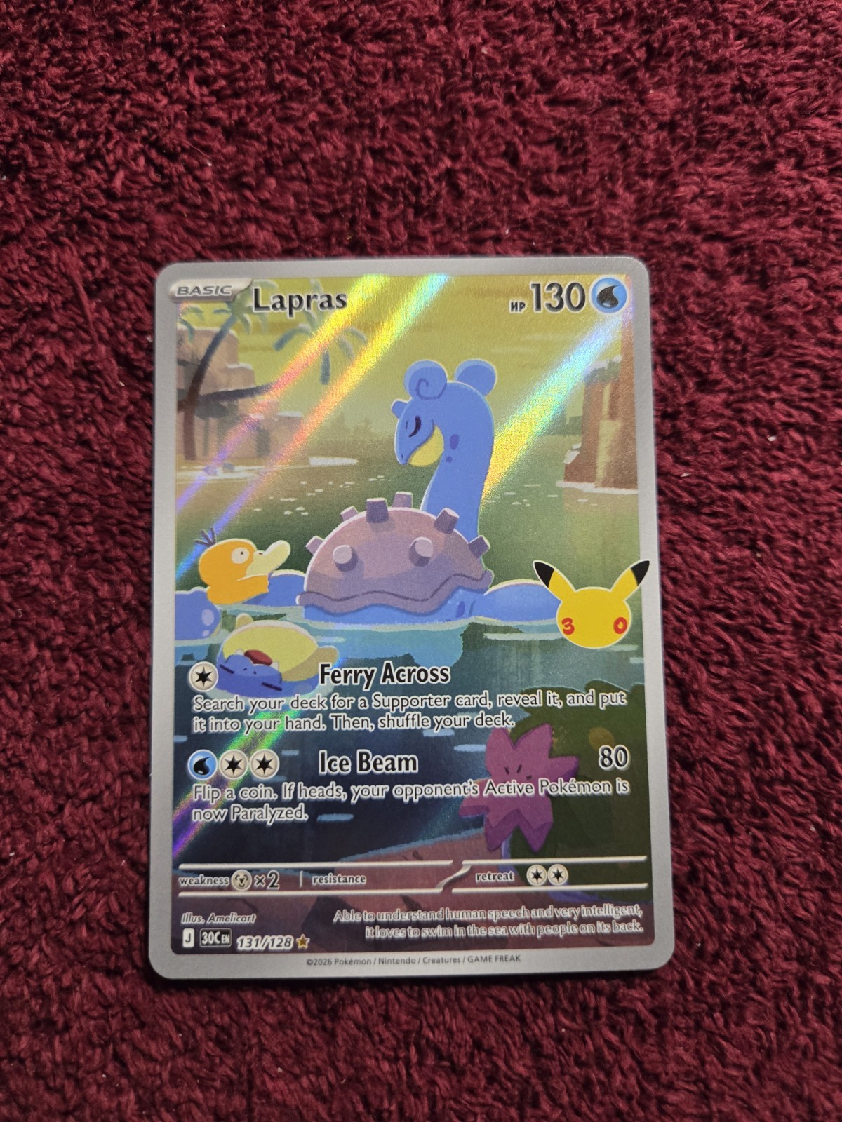 Lapras 131/128 Illustration Rare 30th Celebration
