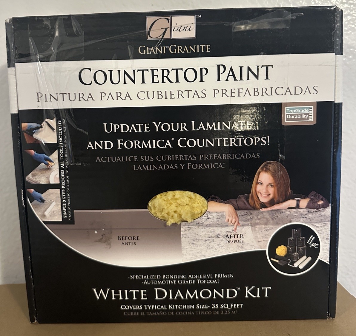 NEW Giani Countertop Paint Kit White Diamond  Box Kit Covers 25 Sq Feet
