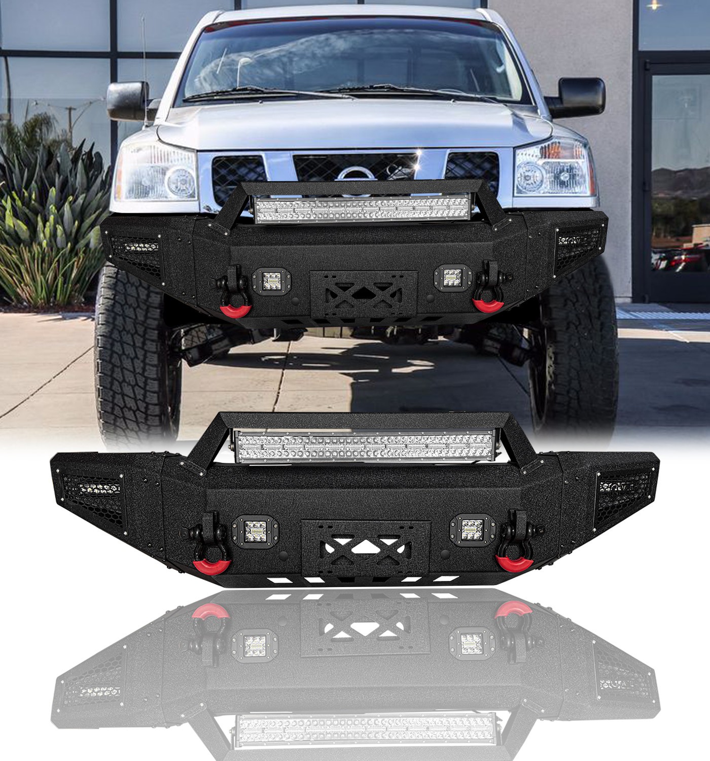 Vijay For 2004-2015 Nissan Titan Steel Front and Rear Bumper W/Winch Plate&Light