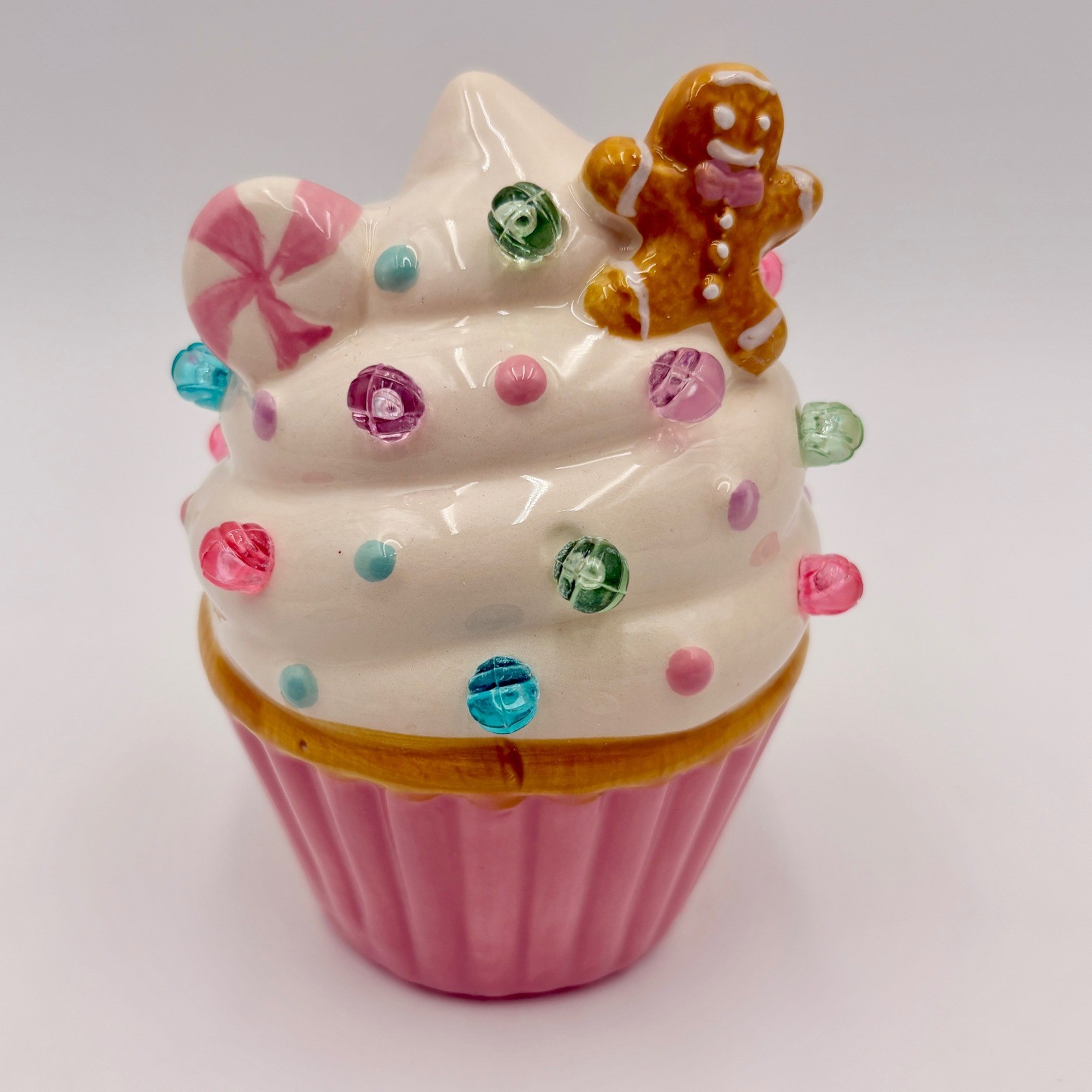 Christmas Classics Light Up Ceramic Cupcake Gingerbread Man Figurine NEW