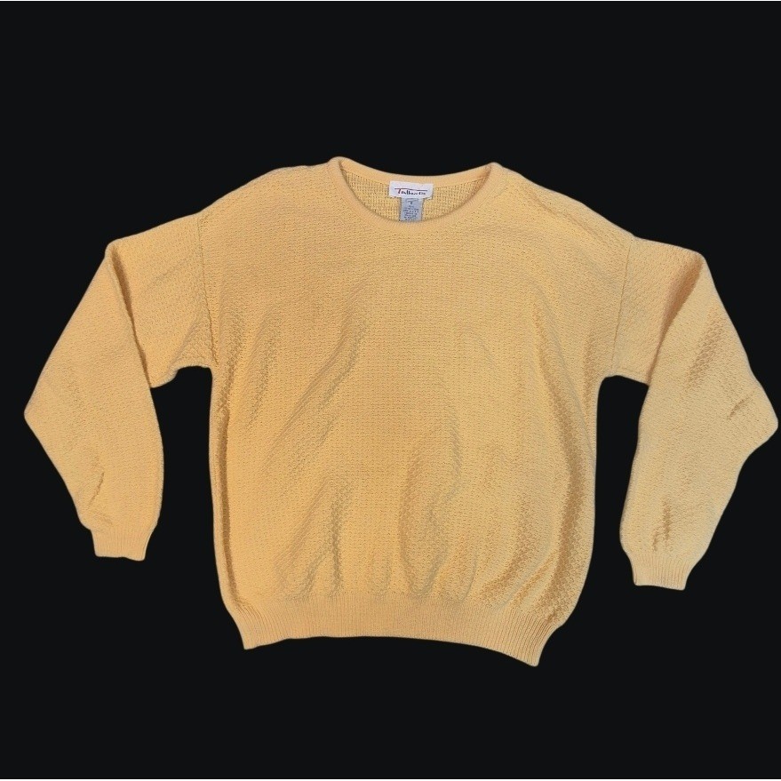 Vintage Talbots Yellow 100% Cotton Knit Sweater Large Made in USA Crewneck L