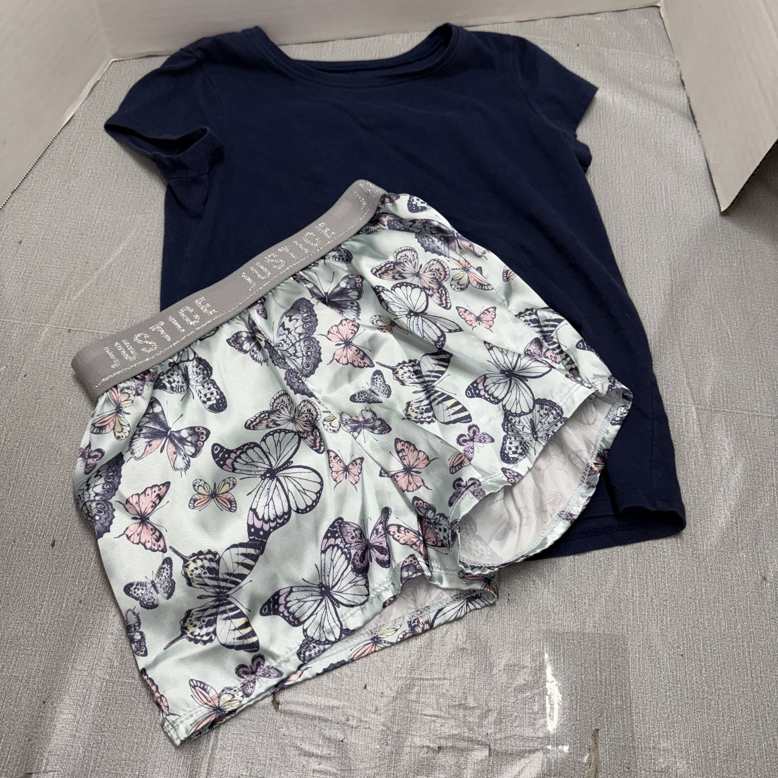 Girls Sz 8 Justice Butterfly Shorts Jumping Beans Navy Tee 2pc Lot