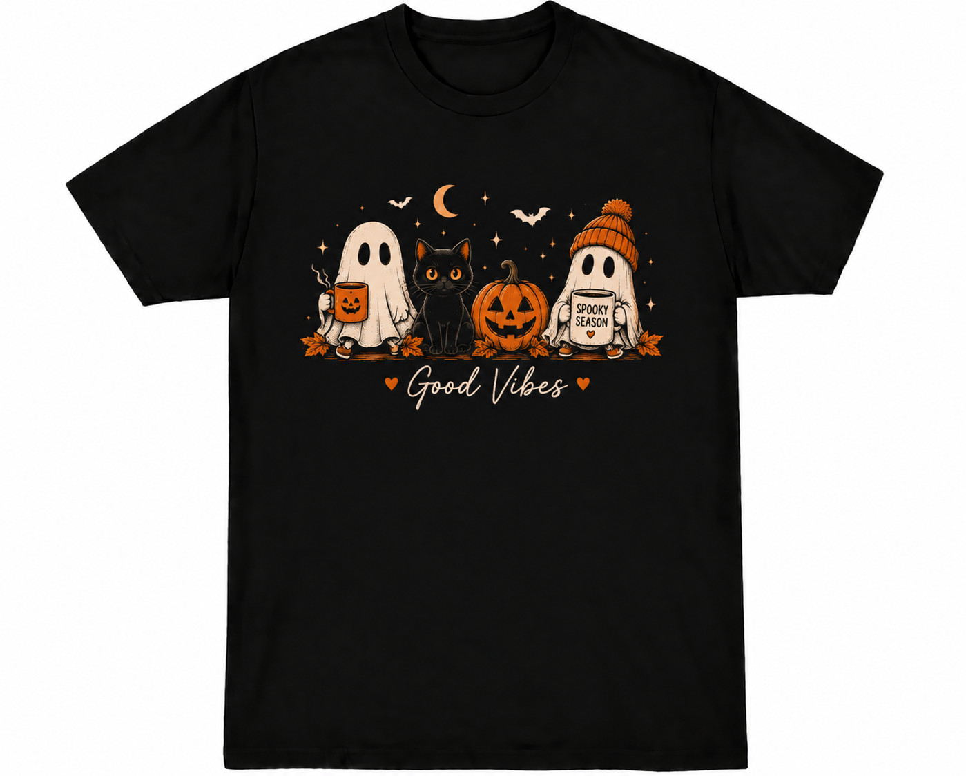Cute Ghost Black Cat Pumpkin Halloween T-Shirt Men Women Unisex S-5XL Cute Ghost Black Cat Pumpkin Halloween T-Shirt Men Women Unisex S-5XL