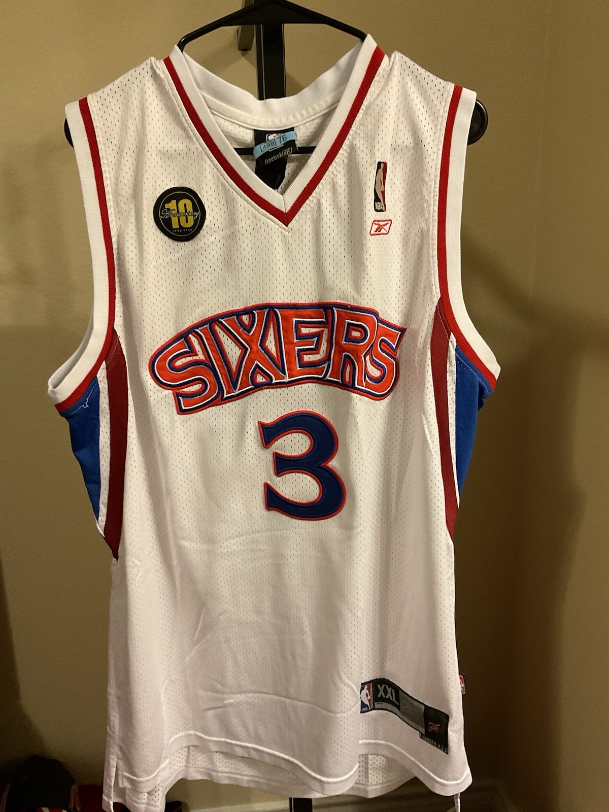 VTG Reebok Allen Iverson Philadelphia 76ers Throwback Jersey White XXL Length