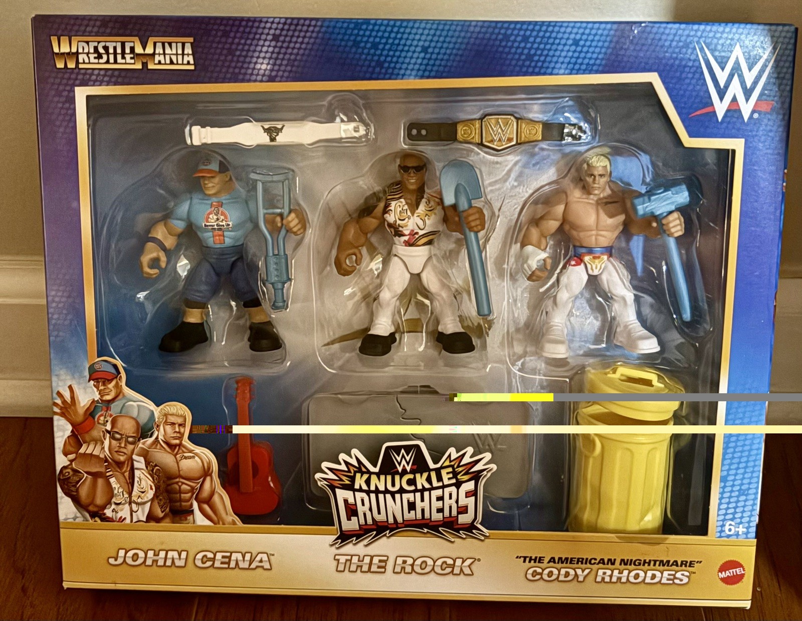 NIB 2024 Mattel WrestleMania Knuckle Crunchers John Cena, The Rock, Cody Rhodes