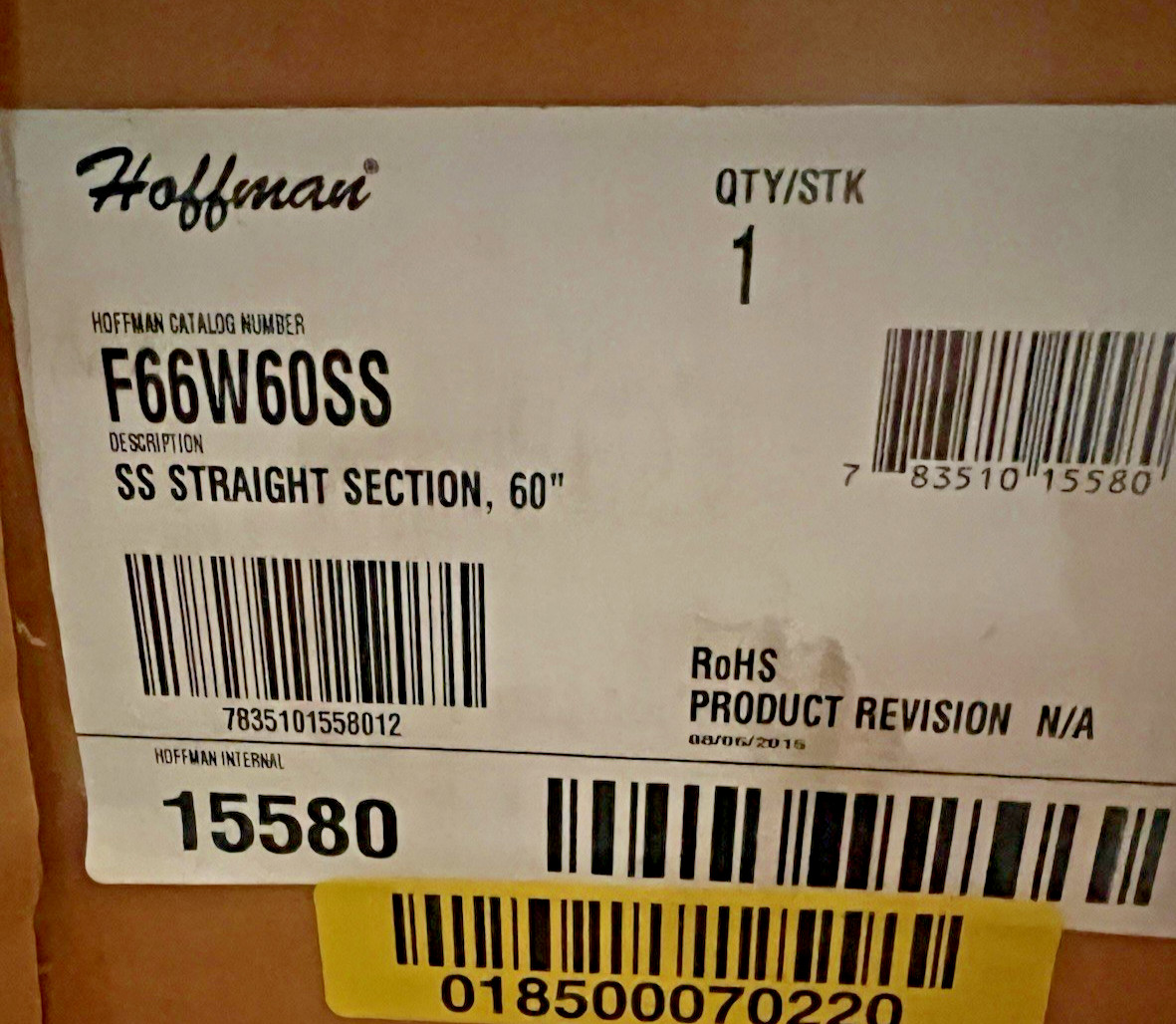 HOFFMAN F66W60SS STRAIGHT SECTION FEED-THROUGH 60 IN TYPE 4X STAINLESS STEEL 304