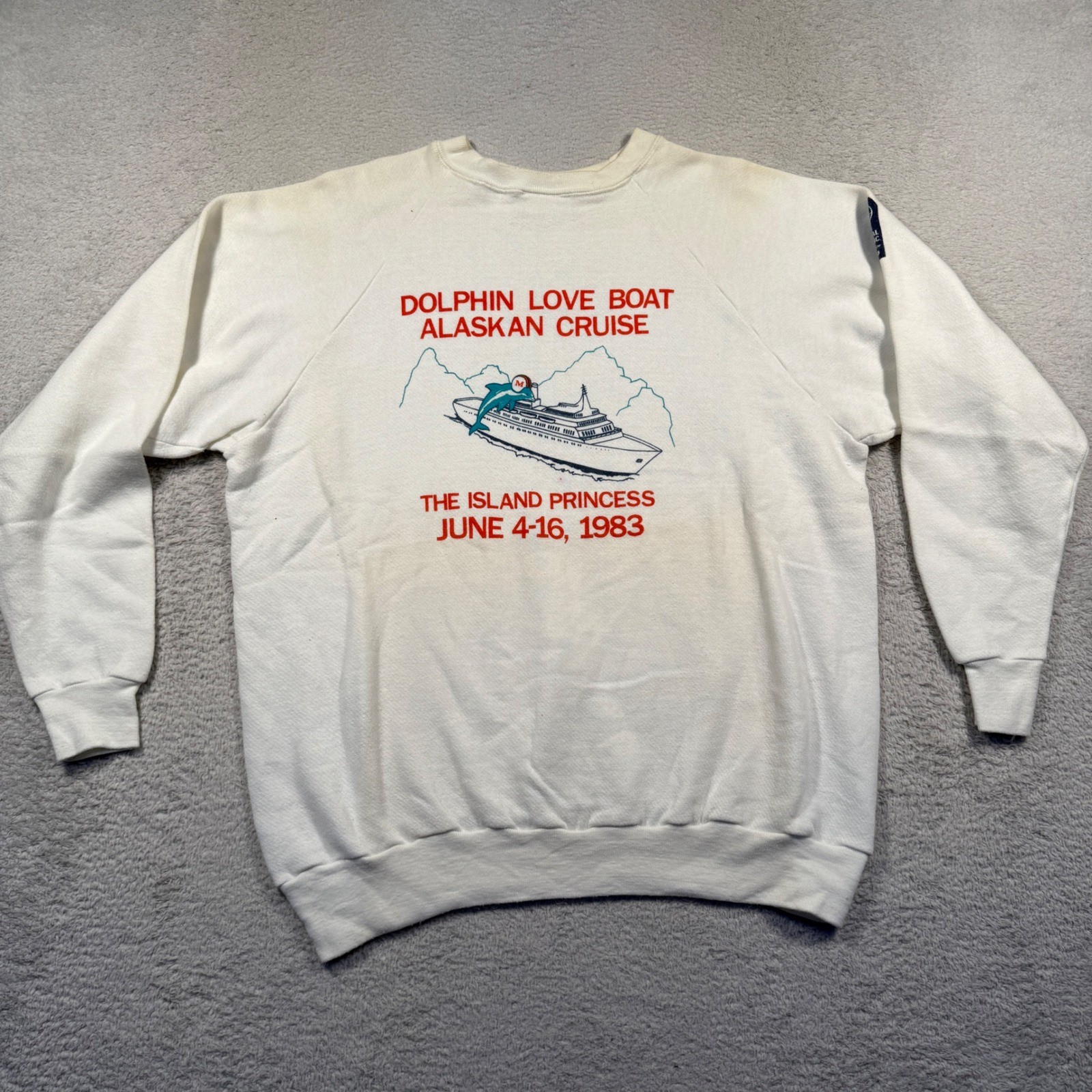 Vintage 1983 Miami Dolphin Love Boat Alaskan Cruise Sweatshirt XL White NFL