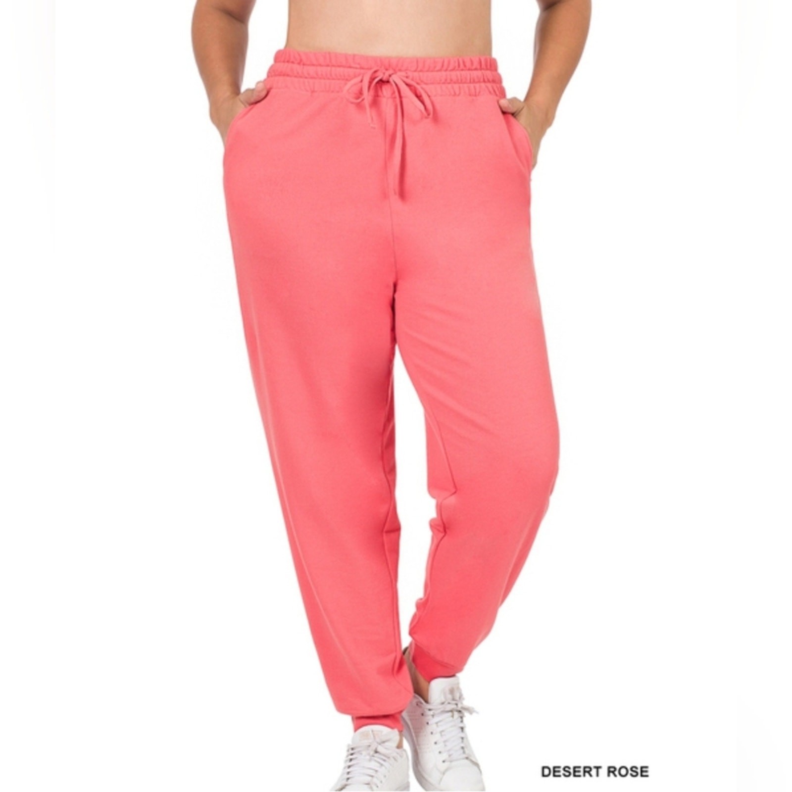 Zenana Curvy French Terry Jogger Sweatpants Cotton Pockets  Desert Rose Pink NWT