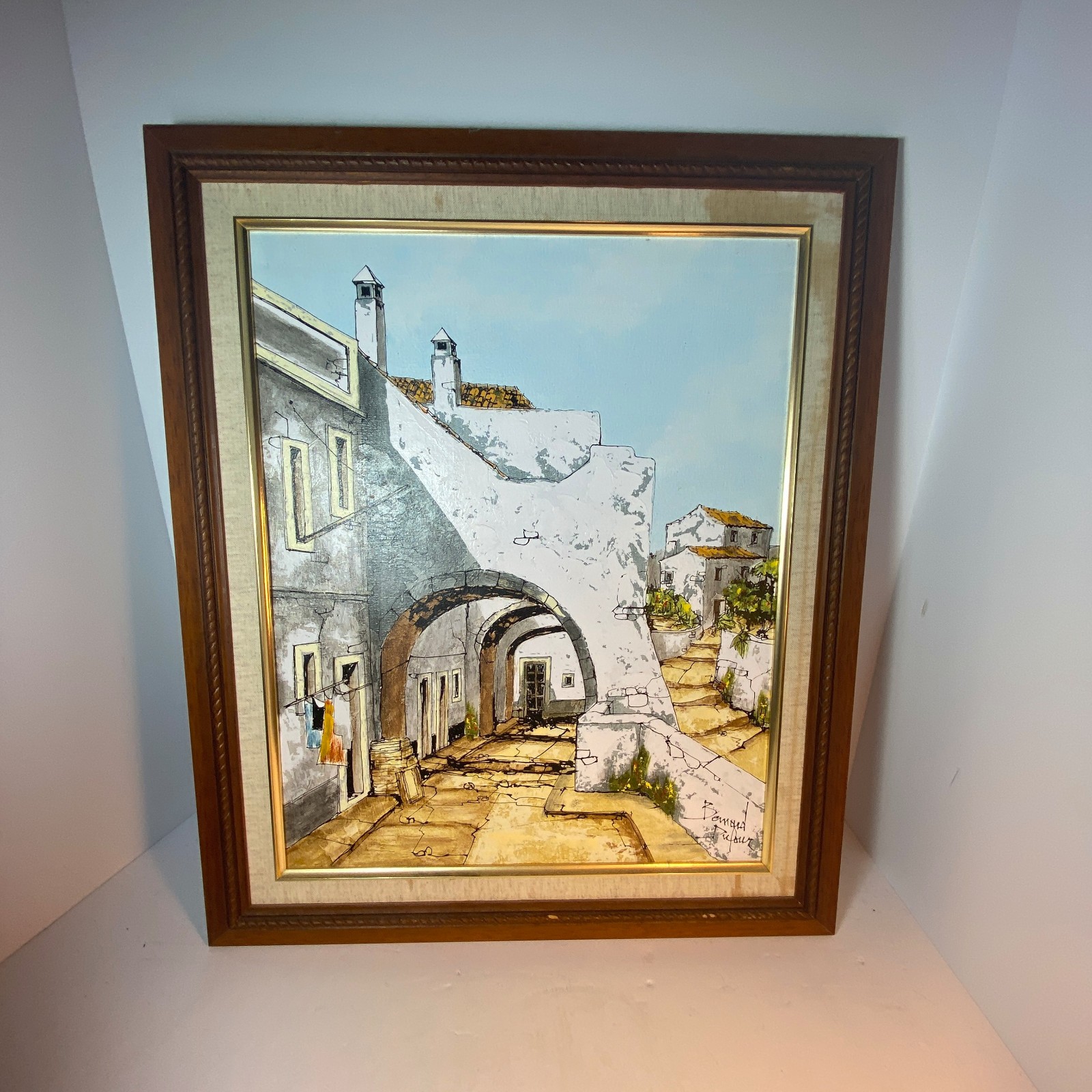 Bernard Dufour Original Oil Artwork Mediterranean Scene Framed Wall Art 22 x 19 Bernard Dufour Original Oil Artwork Mediterranean Scene Framed Wall Art 22 x 19