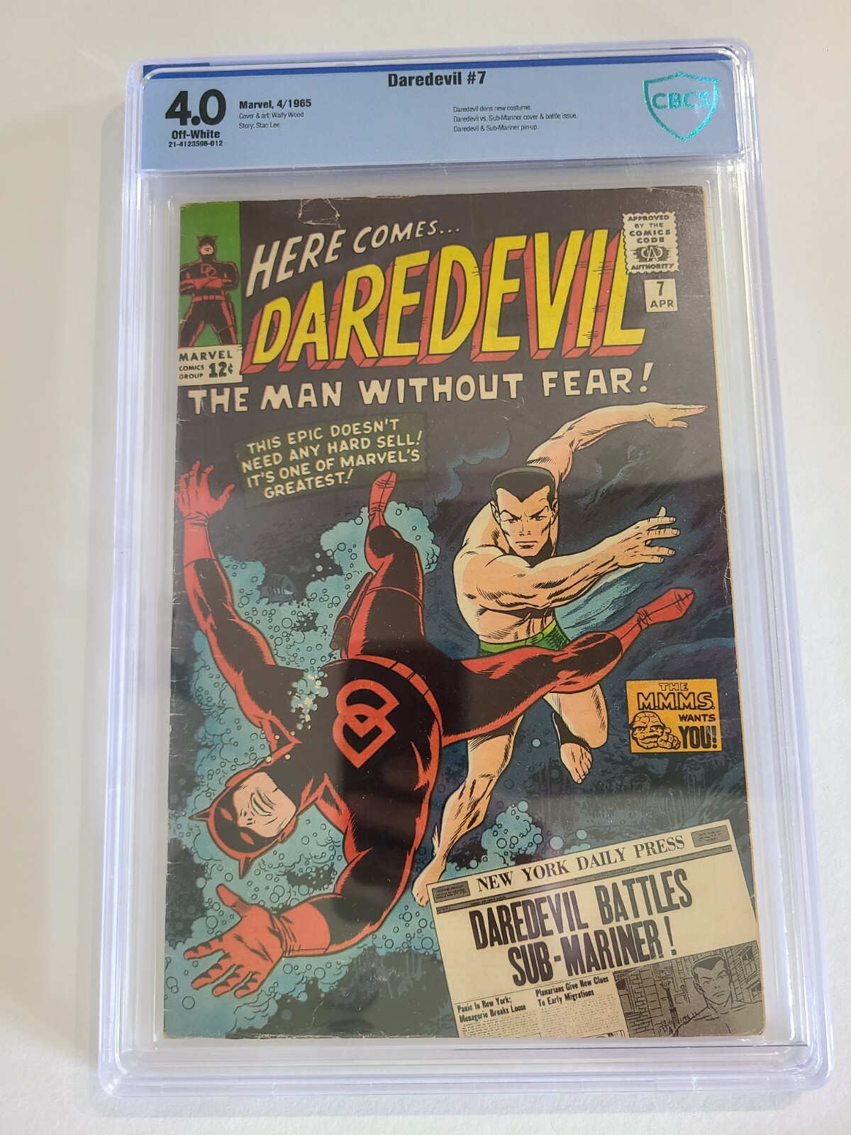 Daredevil #7 Marvel 1965 CBCS 4.0 (NOT CGC) 1st Red Daredevil Costume vs Namor Daredevil #7 Marvel 1965 CBCS 4.0 (NOT CGC) 1st Red Daredevil Costume vs Namor