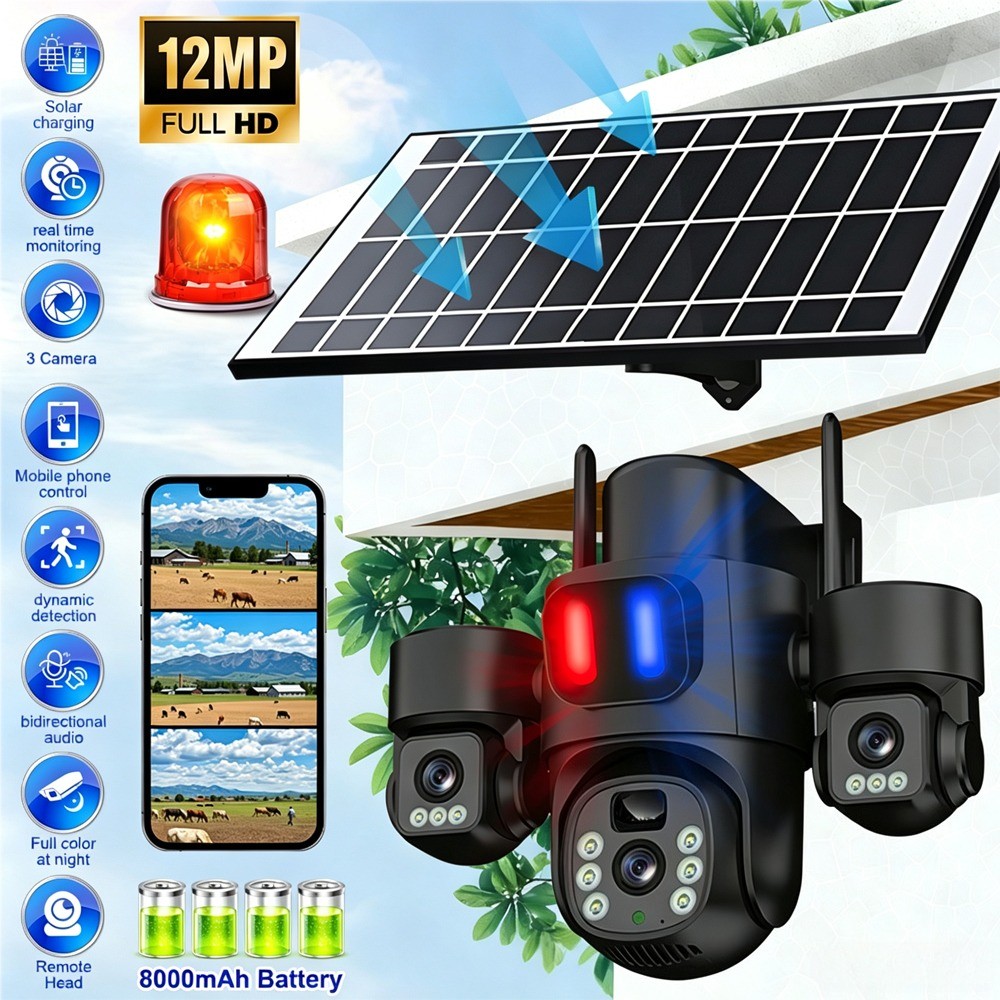 12MP Camara De Seguridad Solar Inalambricas Para Exterior Con Vision Nocturna HD