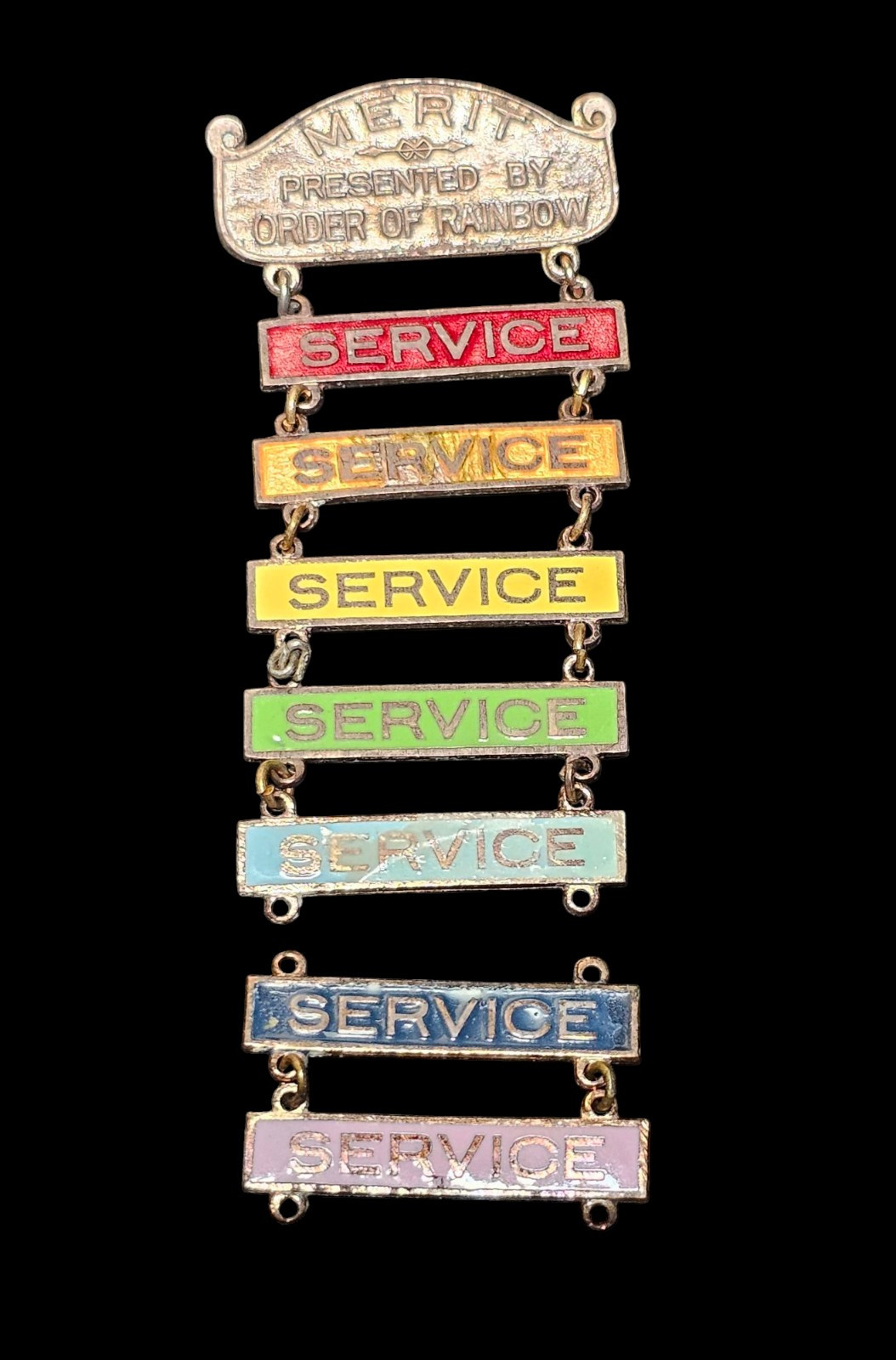 VTG 70s-80s Rainbow Girls Attendance Service Pin Masonic IORG Merit Award Badge