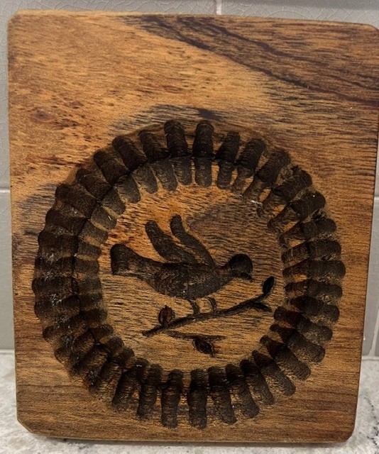 Antique Primitive Hand Carved Wood Bird on BranchFluted Border Butter Mold Antique Primitive Hand Carved Wood Bird on BranchFluted Border Butter Mold