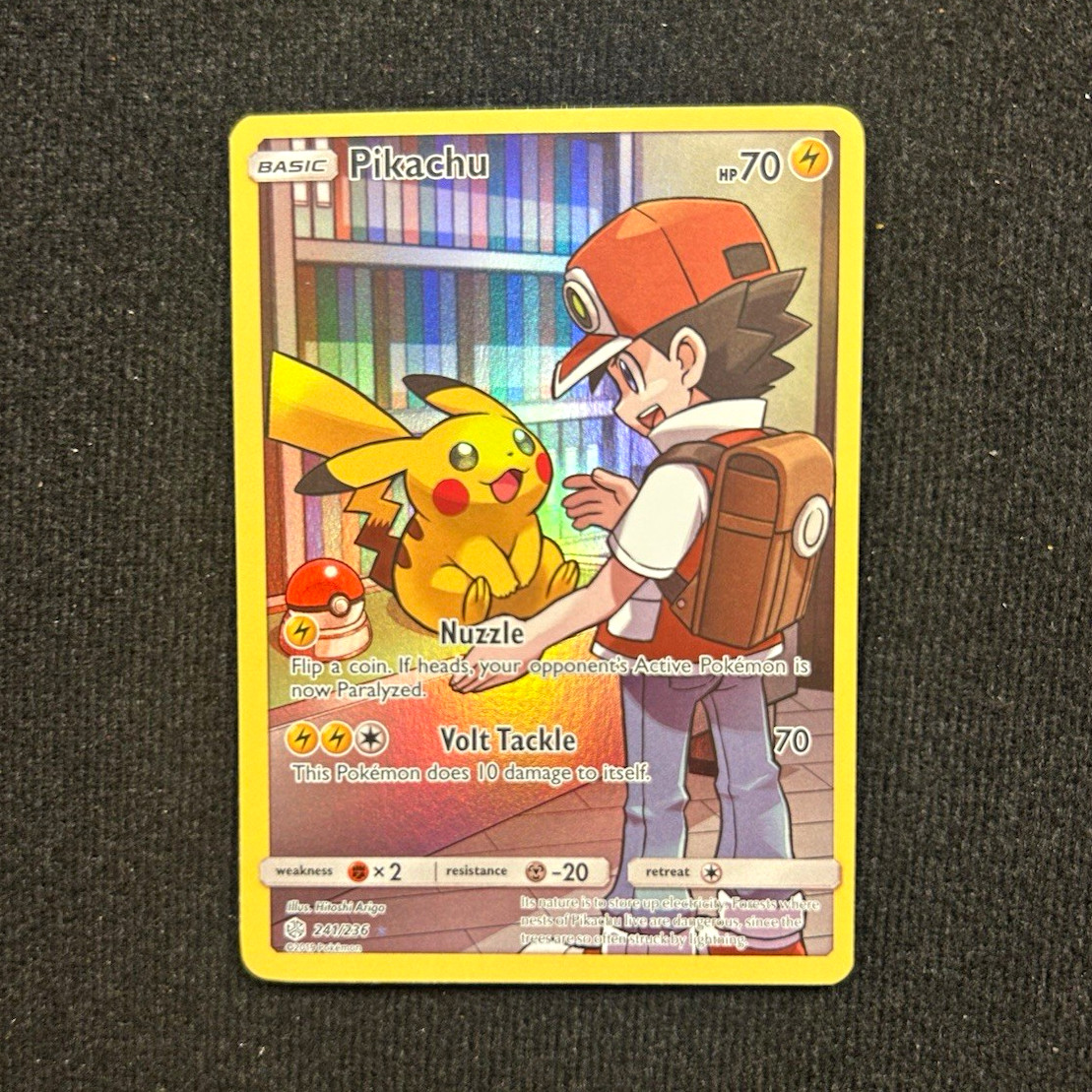 Pokémon TCG Pikachu 241/236 Secret Rare from Cosmic Eclipse. Pokémon TCG Pikachu 241/236 Secret Rare from Cosmic Eclipse.