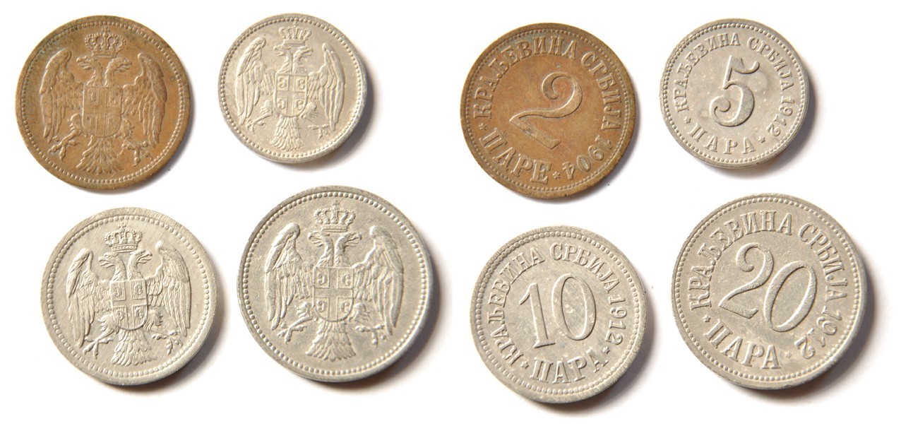Serbia. Peter I Karađorđević. 2 Pare 1904 and 5+10+20  Para 1912.