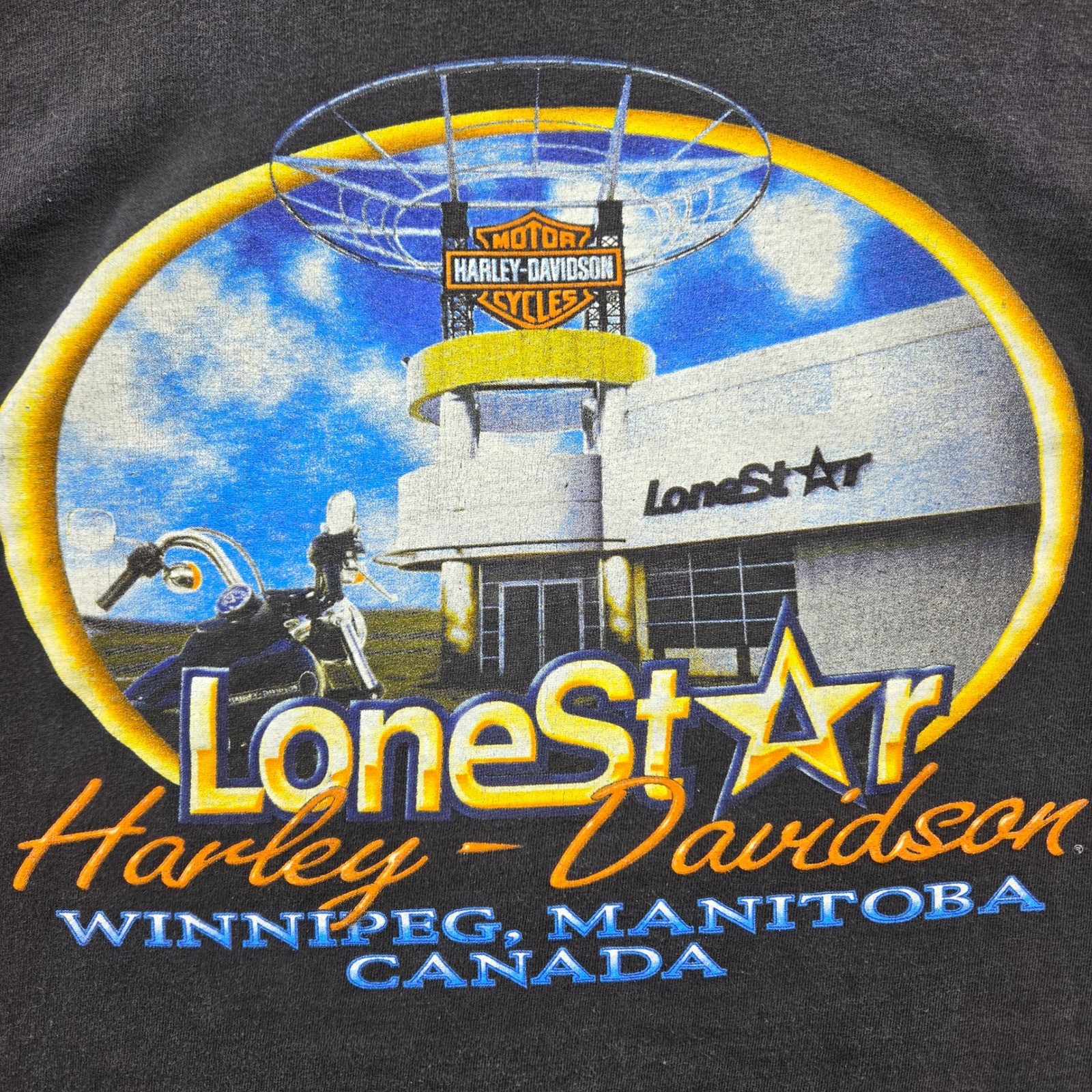 VTG HARLEY-DAVIDSON FIRE WOLF Lonestar Winnipeg Bikercore T-Shirt Mens M Black
