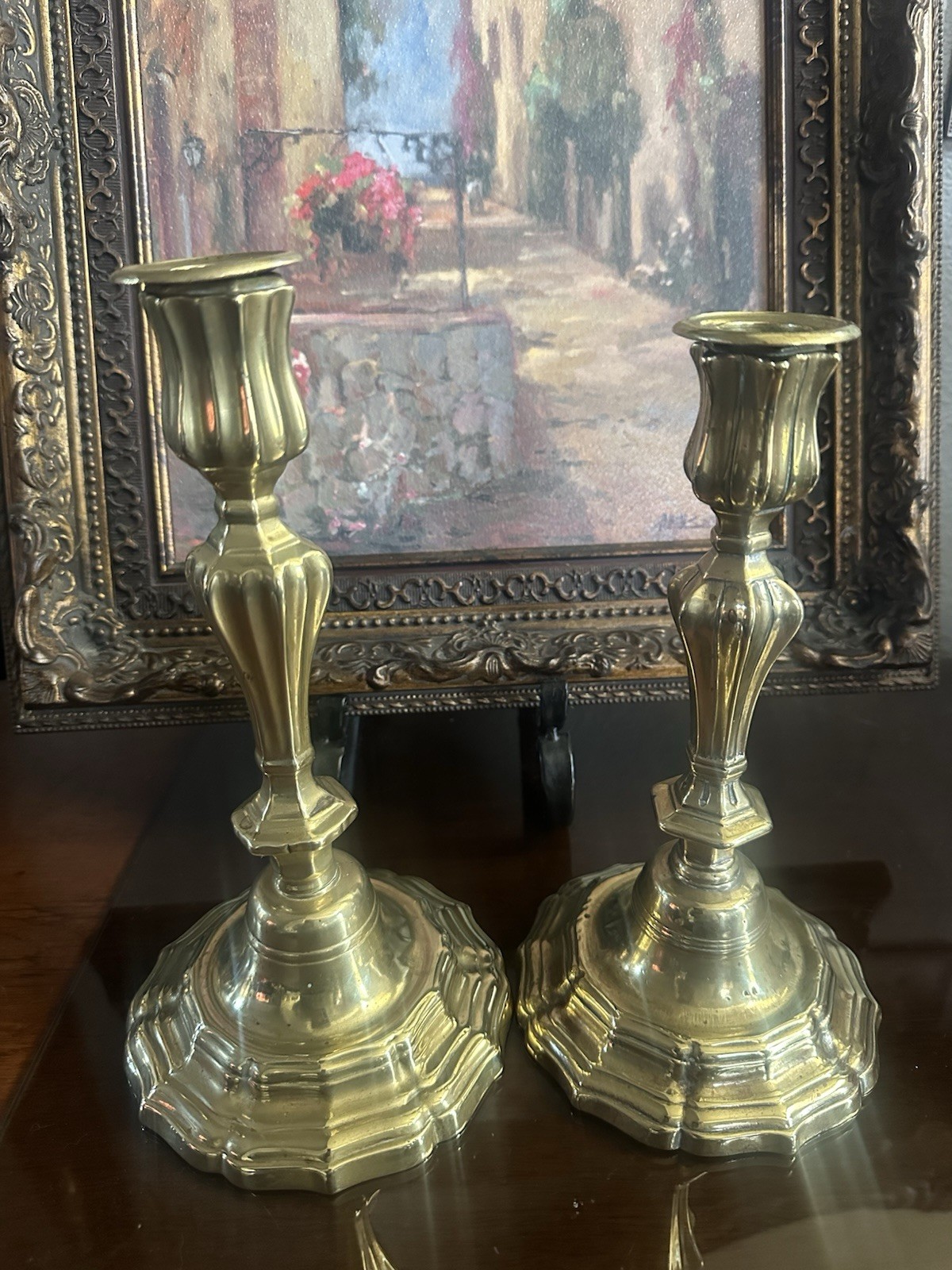 Antique French Pair Bronze Candlesticks Regence Period 18th Century Louis XIV Antique French Pair Bronze Candlesticks Regence Period 18th Century Louis XIV