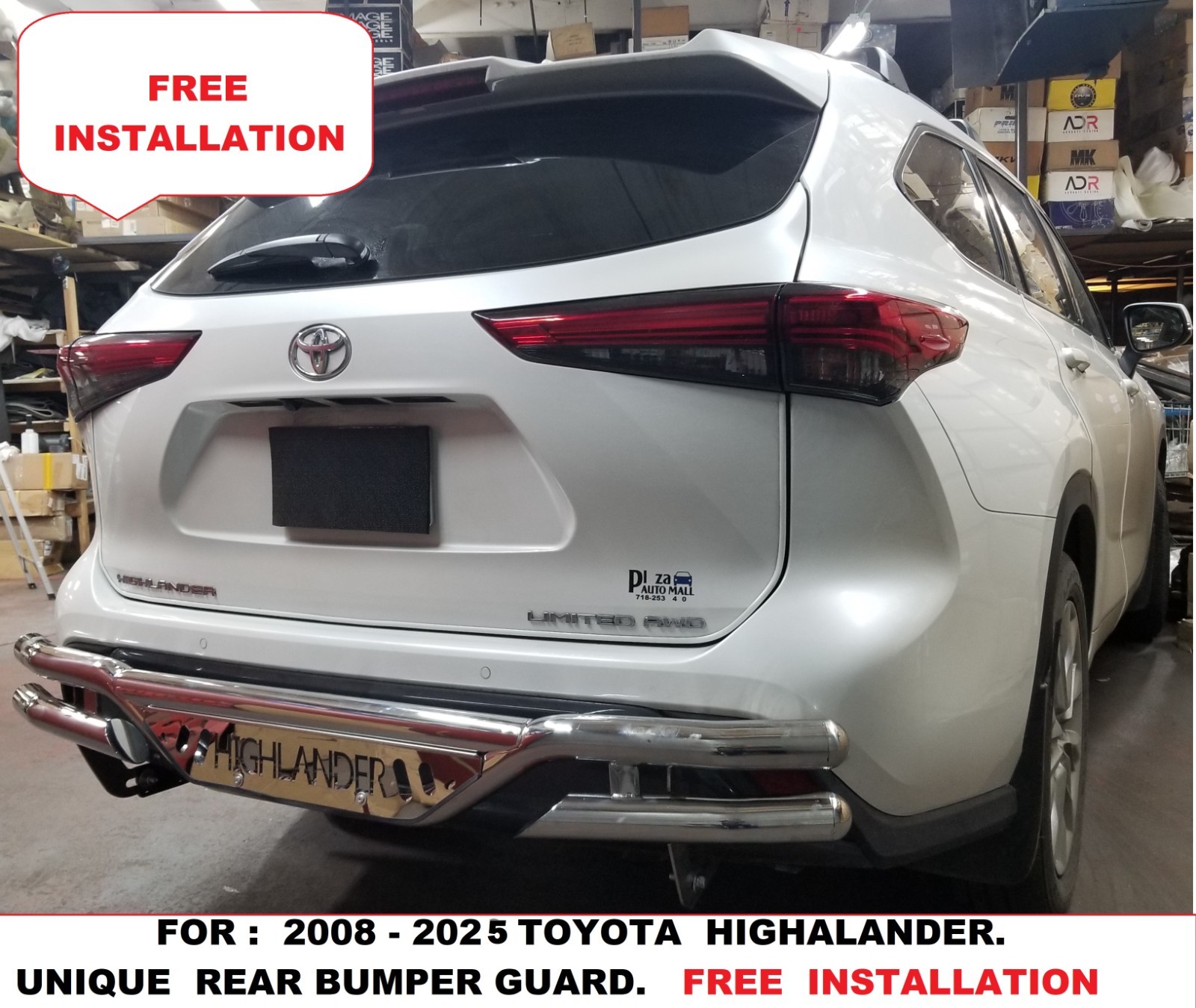FOR :2008-2025 TOYOTA HIGHLANDER.STAINLESS STEEL UNIQUE FULLY REAR BUMPER GUARD FOR :2008-2025 TOYOTA HIGHLANDER.STAINLESS STEEL UNIQUE FULLY REAR BUMPER GUARD