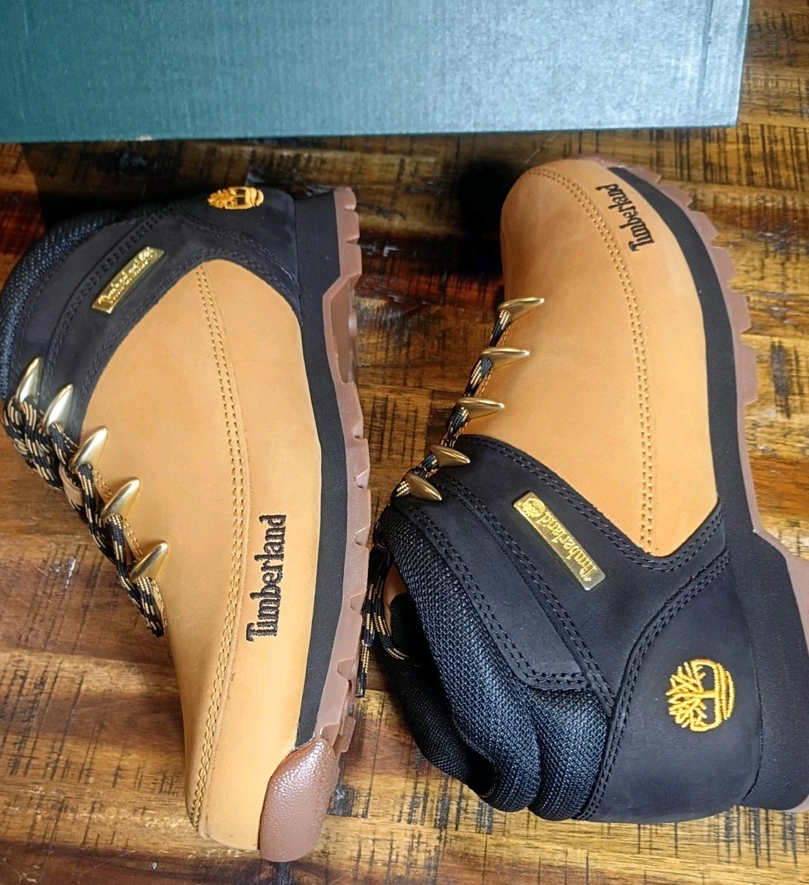 Timberland Mens Euro Sprint Leather Hiker Boots Wheat Black&Gold Accents   10.0