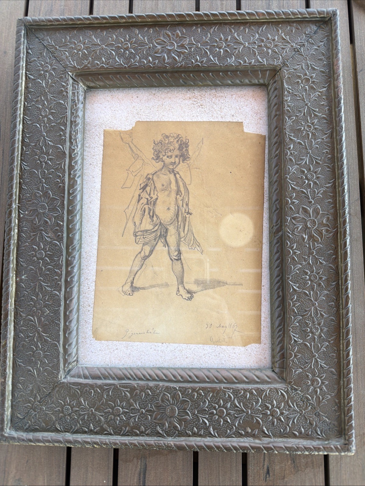 1867 Antique Sketch Gypsy Boy Signed Hungarian National Gallery Label