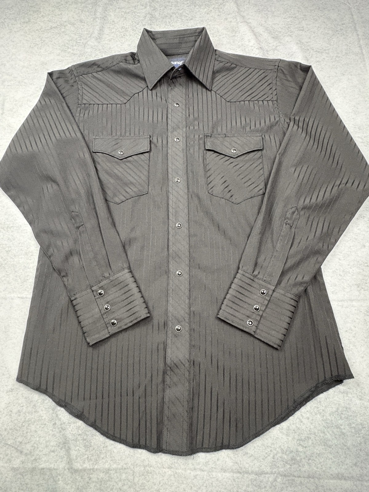 Wrangler Shirt Mens Medium Gray Stripe Western Snap Long Sleeve Casual