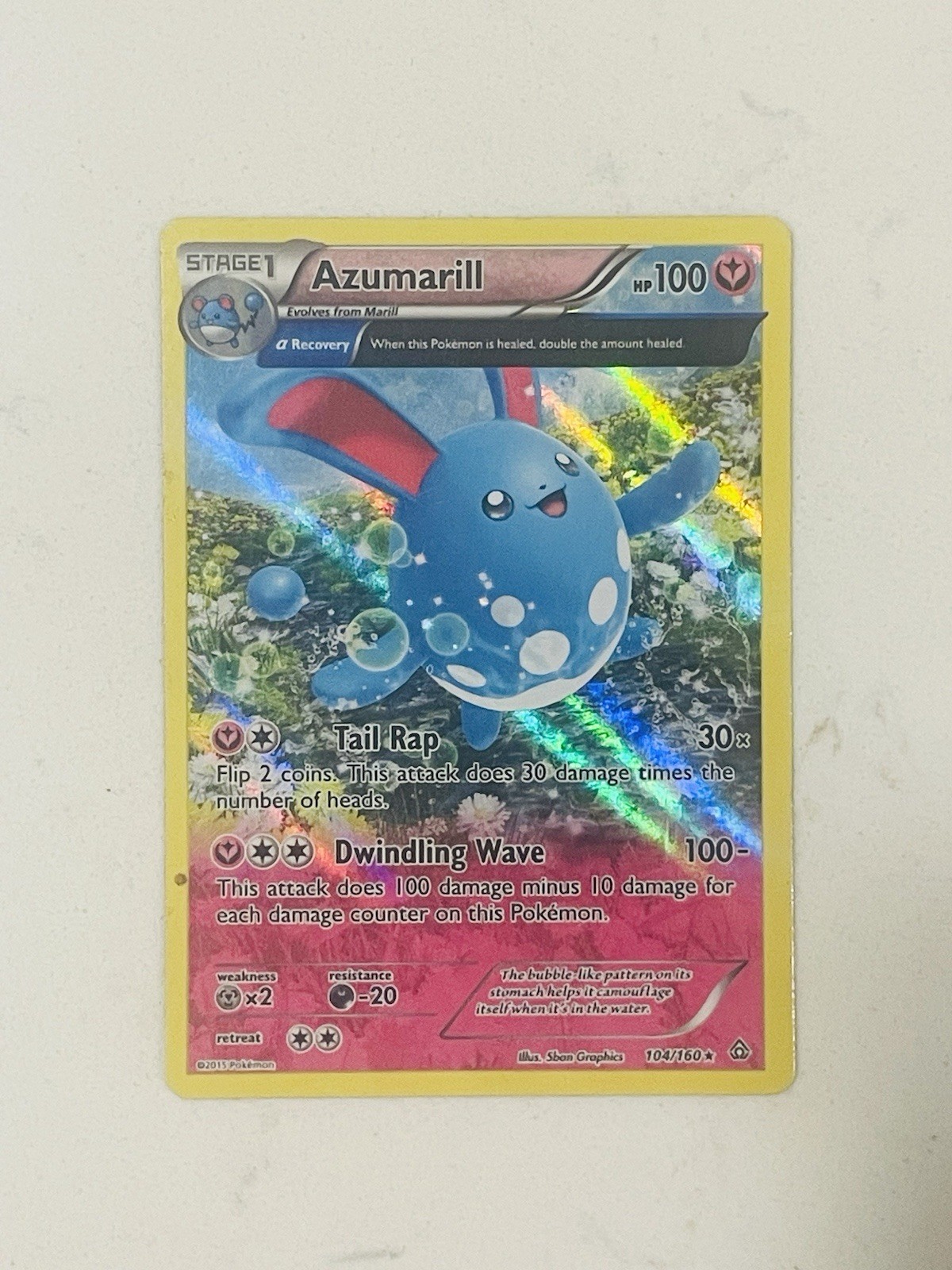 Pokemon TCG Azumarill XY Primal Clash 104/160 Holo Rare English 2015 100 HP Pokemon TCG Azumarill XY Primal Clash 104/160 Holo Rare English 2015 100 HP