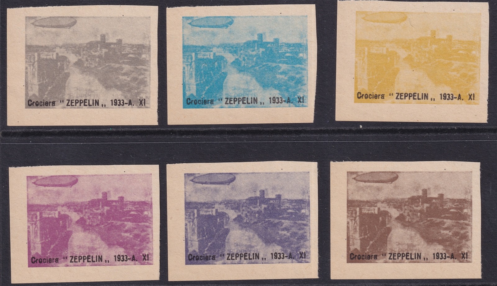 Stamp Italy 1933 Graf Zeppelin Italia Rome Coliseum Forum Labels (6) MNG