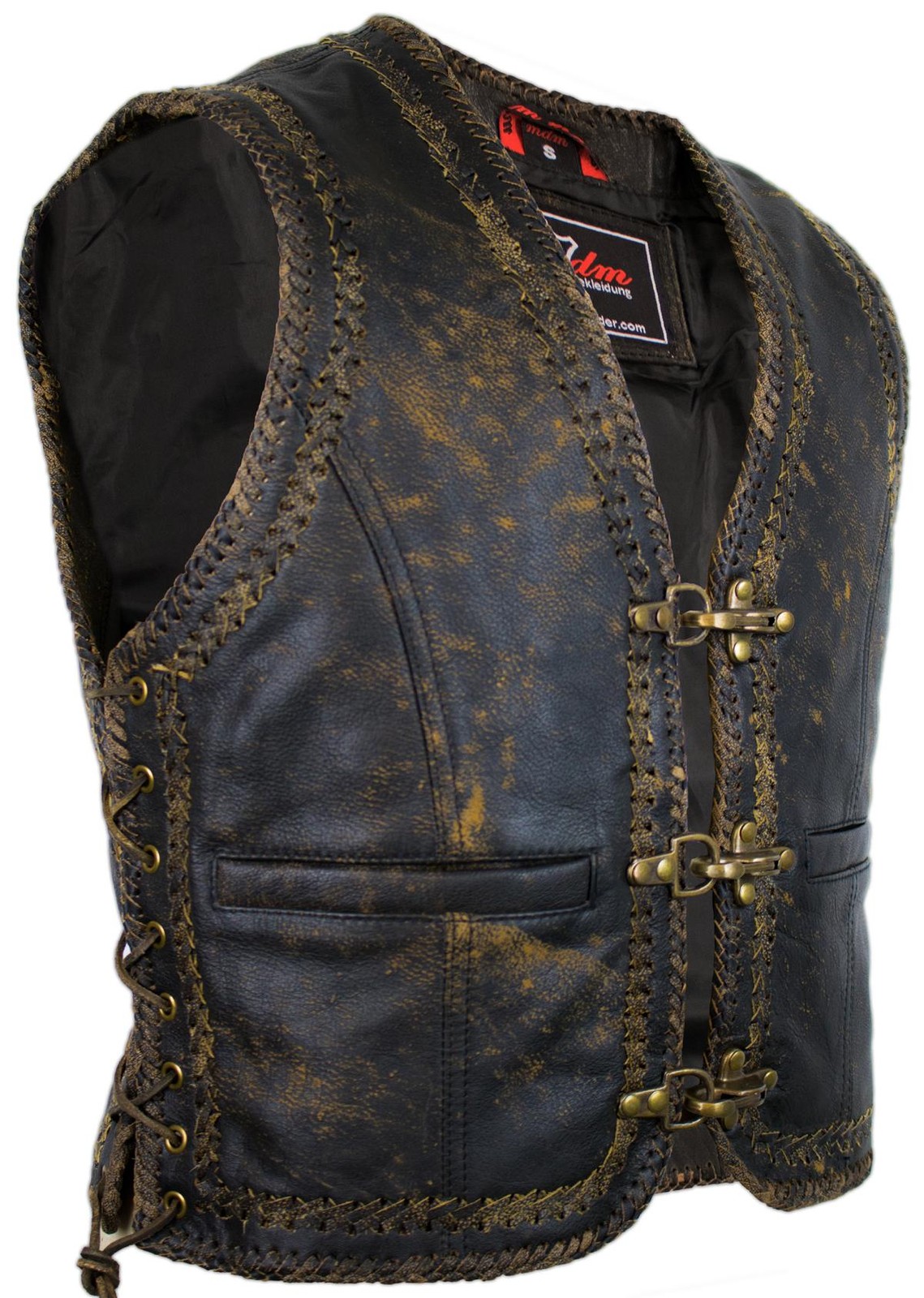 Men\'s leather vest vintage cowl biker vest motorcycle vest distressed look vest rocker