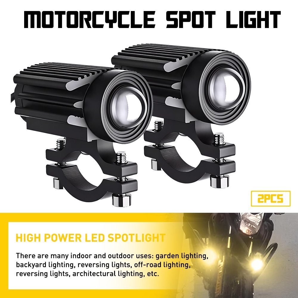 2x LED Motorcycle Spot Headlight Driving Lights Fog Auxiliary Lamp Hi/Lo Beam