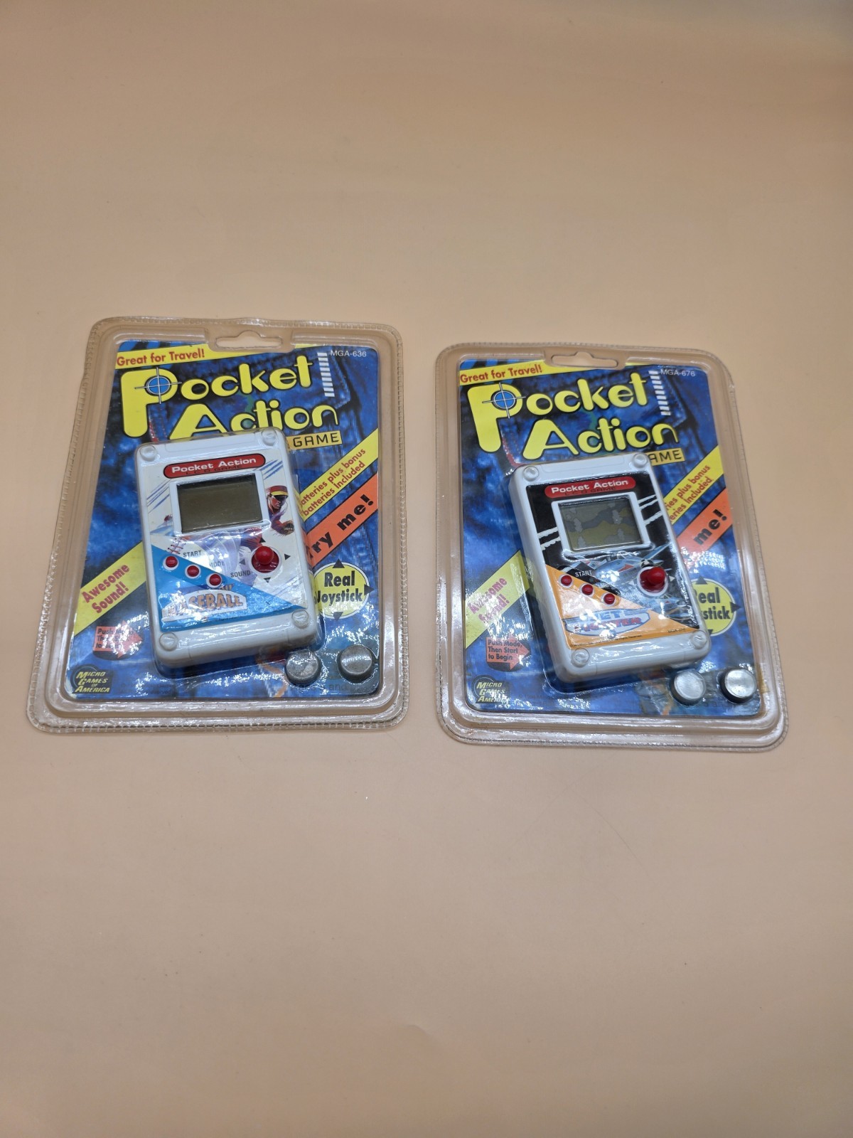 Lot Of 2 Vintage 1994 Pocket Action LCD Game Jet Fighter Baseball Joystick MGA