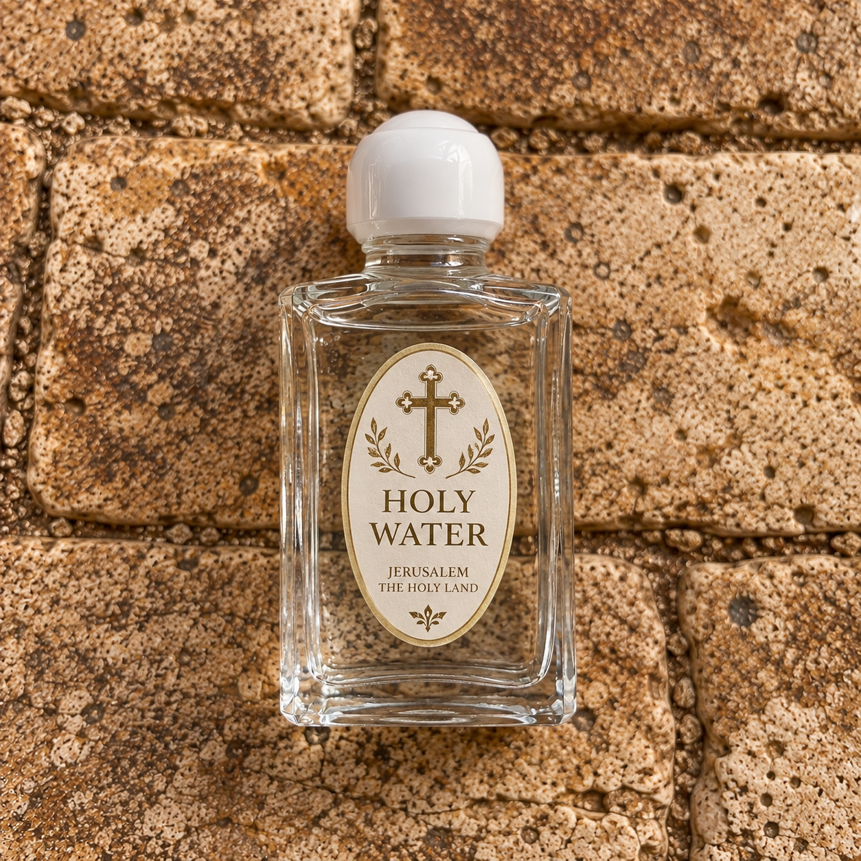 holy water bottle glass blessed by priest in Jerusalem - holy land blessed water