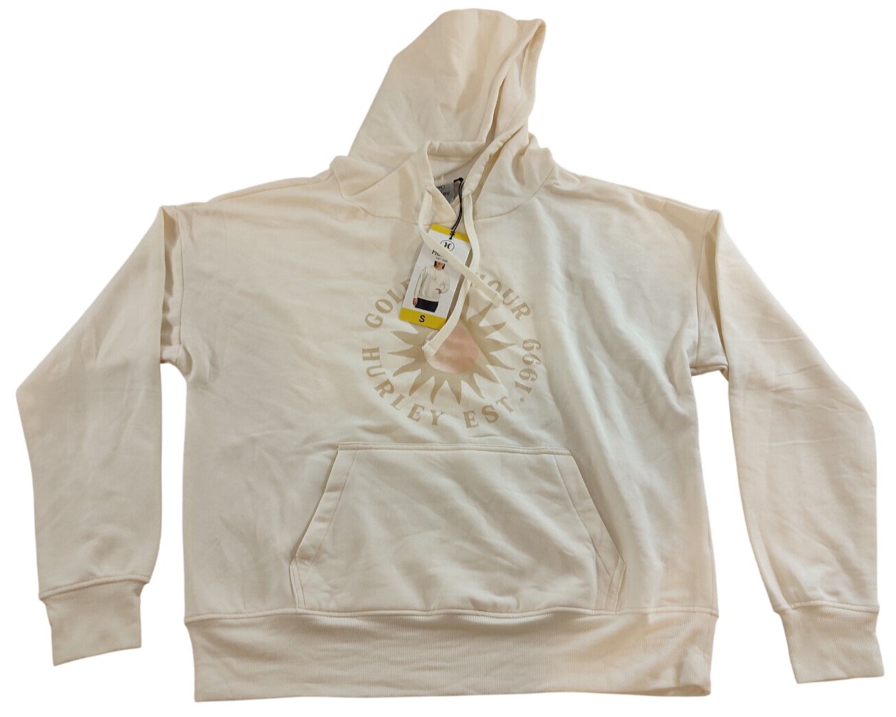 Hurley Womens Lightweight Graphic Hoodie Pullover Sweatshirt Ivory SM / SMALL