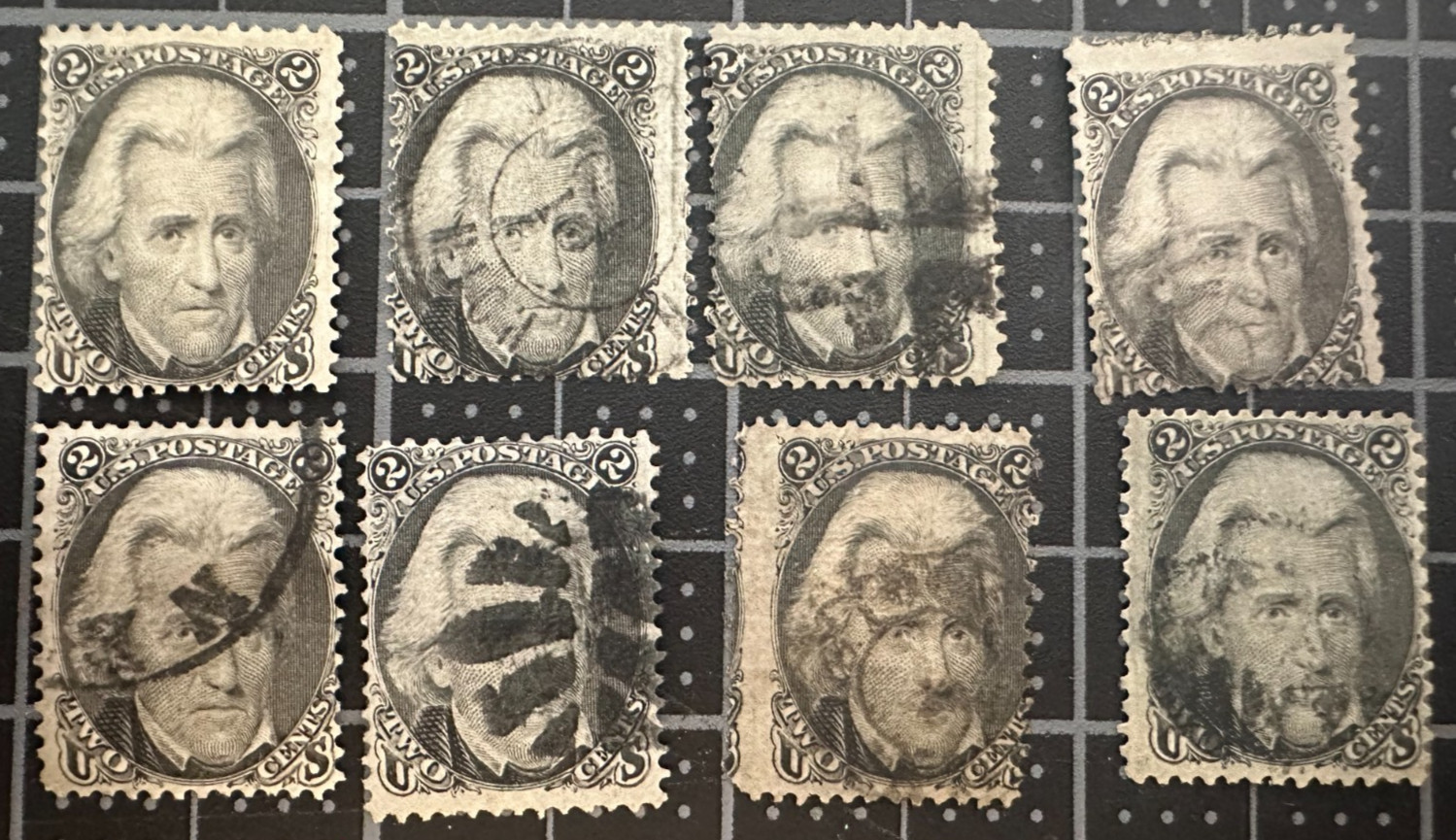 US 1861-66 Scott#73 & #87(?) 8 - 2 Cent Andrew Jackson Stamp Lot-  8 Black Jacks