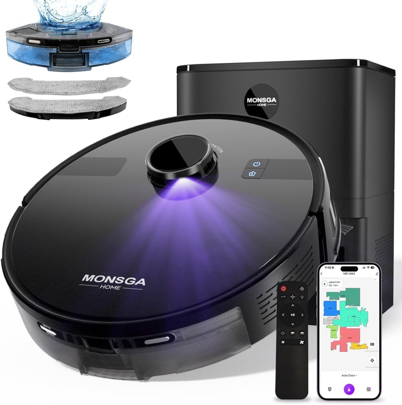 MONSGA Robot Vacuum Mop 6000Pa Self Empty LiDAR 180Min APP Control MONSGA Robot Vacuum Mop 6000Pa Self Empty LiDAR 180Min APP Control