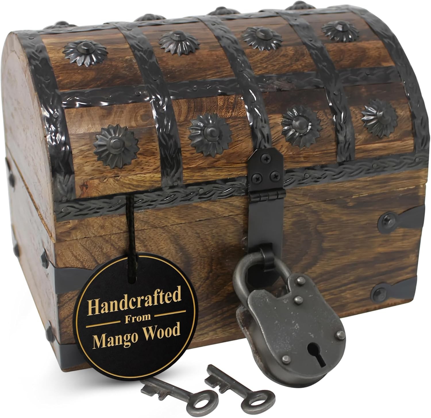 Nautical Cove Pirate Treasure Chest with Iron Lock and Skeleton Key - Wooden Sto