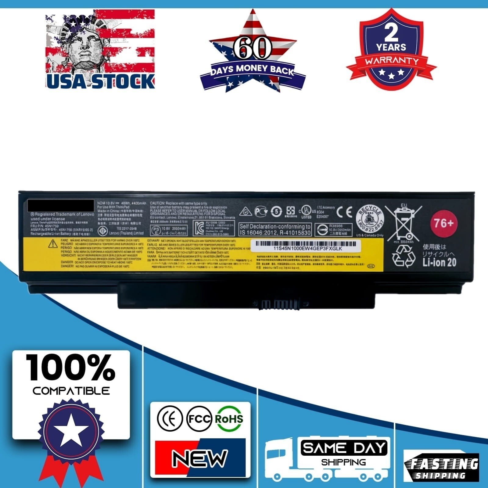 76+ OEM Genuine New Battery For Lenovo ThinkPad Edge E550 E550C E555 E560 E565
