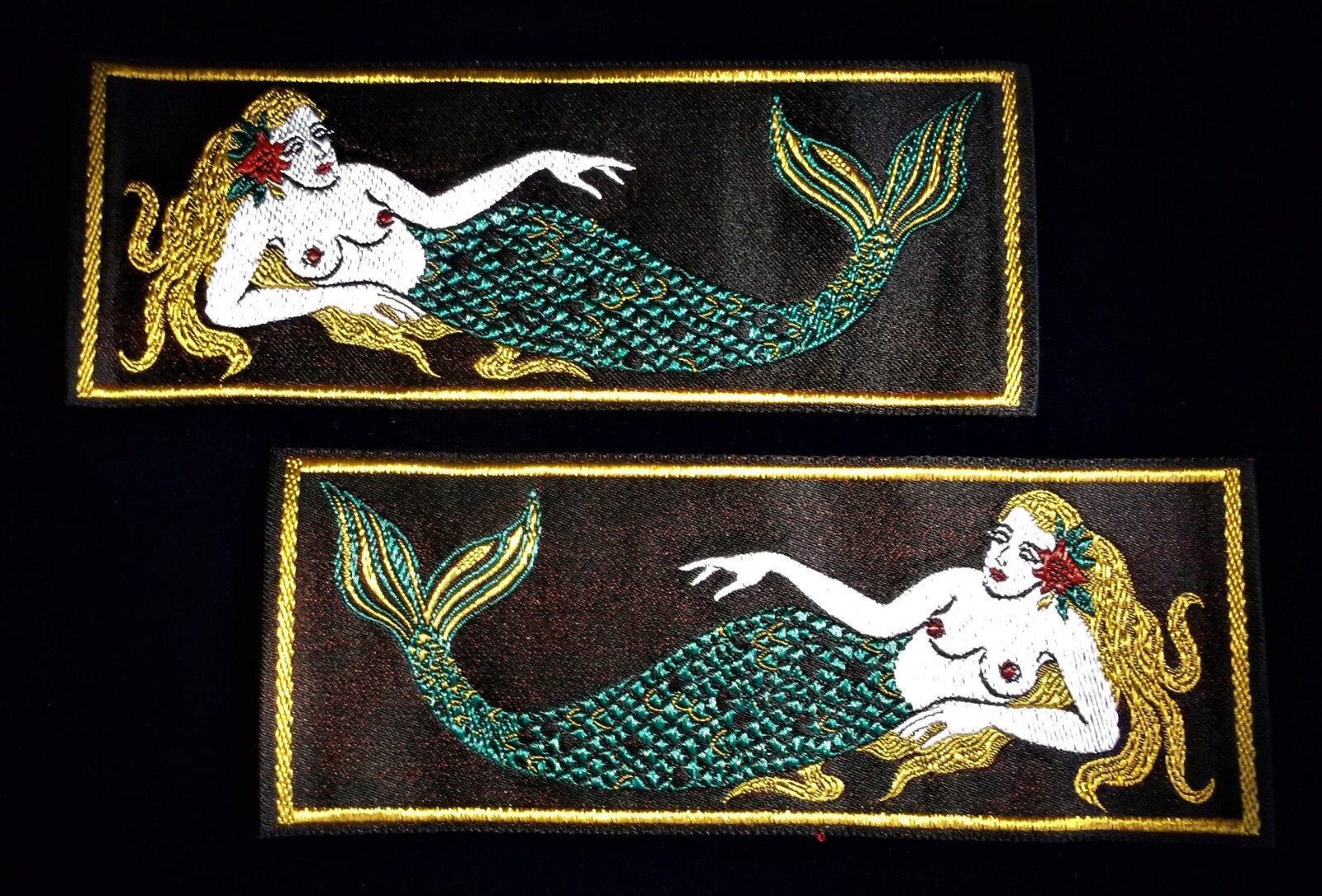 GEMSCO VINTAGE NOS USN LIBERTY CUFF PATCH (1) PAIR - Pure Silk MERMAID Design